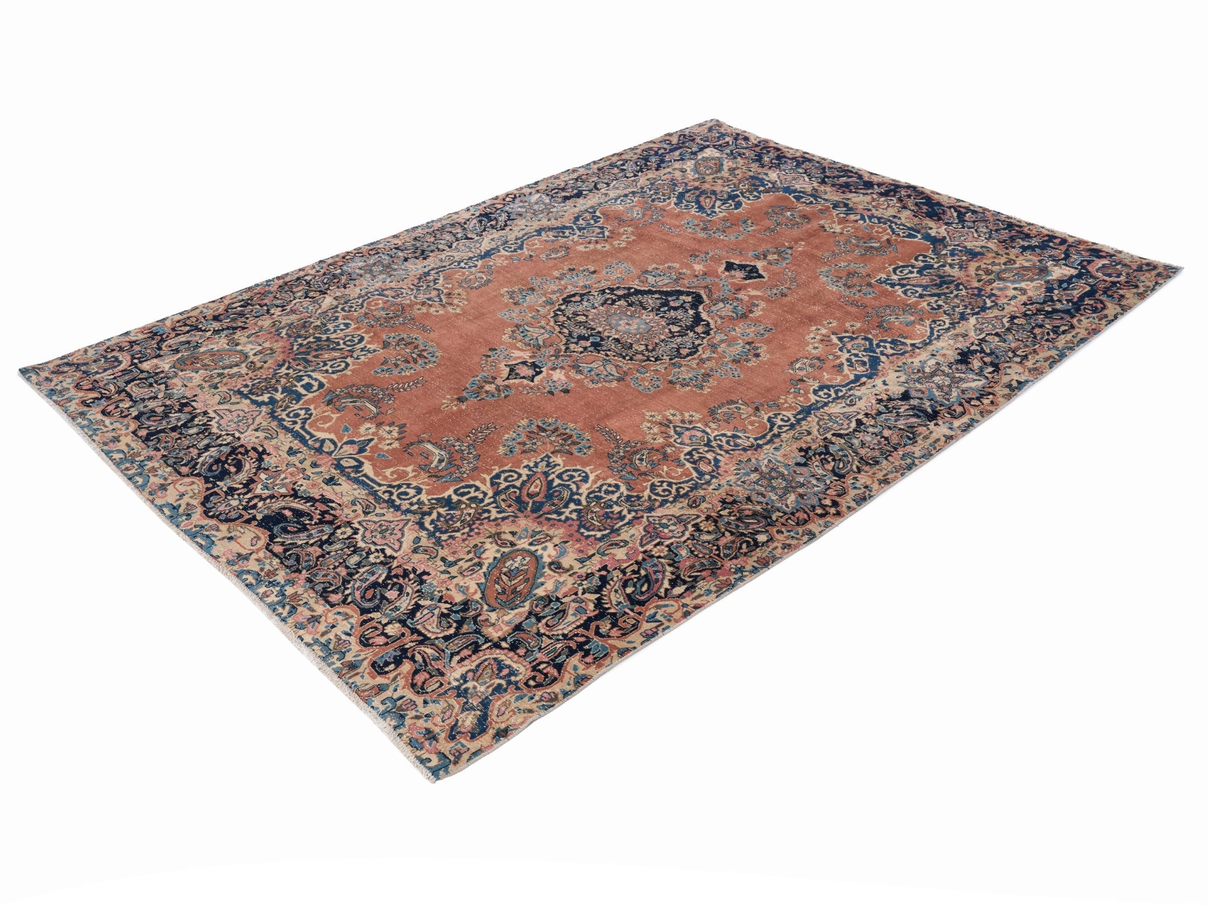 Persian Kerman oversized rug in terracotta and navy, view 3 of 15