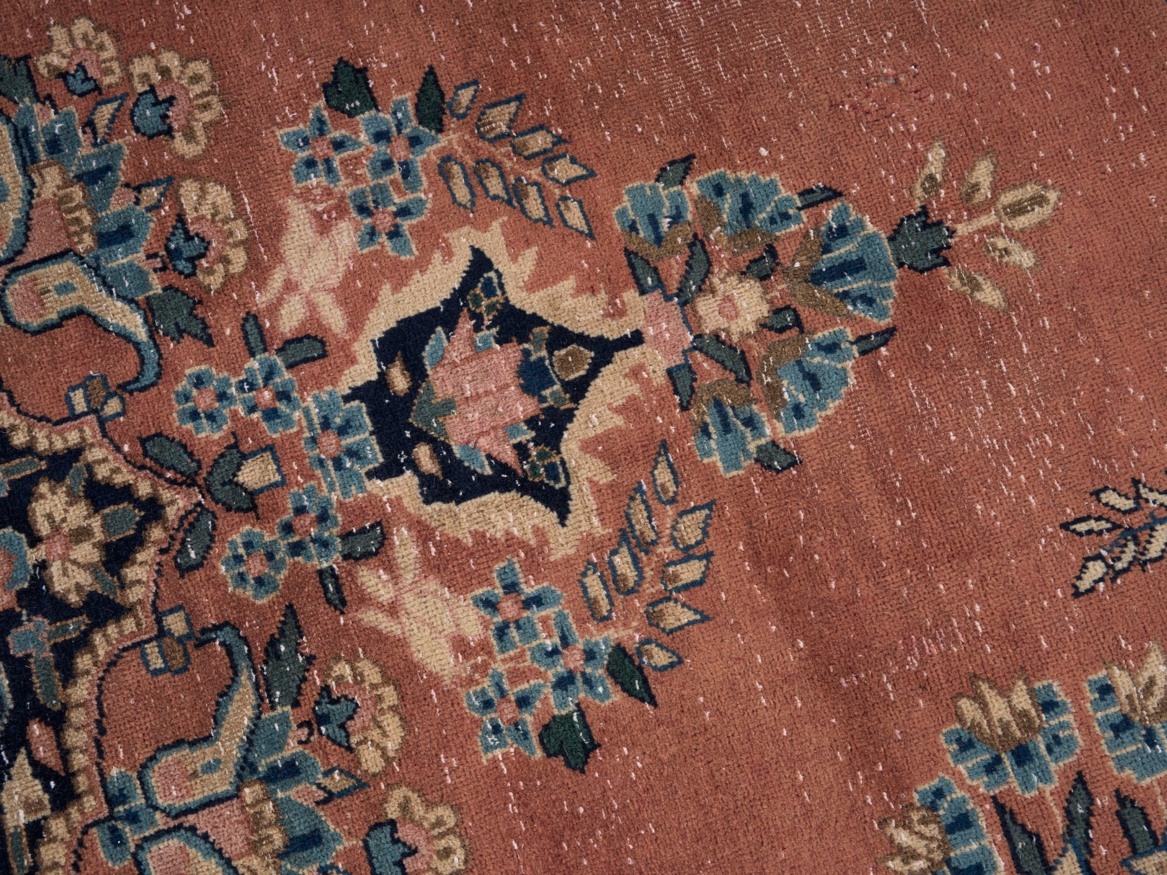 Persian Kerman oversized rug in terracotta and navy, view 7 of 15