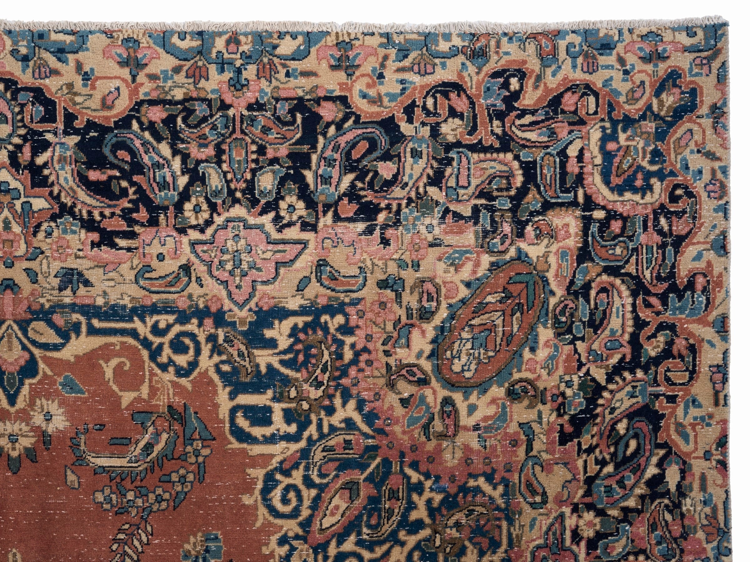 Persian Kerman oversized rug in terracotta and navy, view 8 of 15