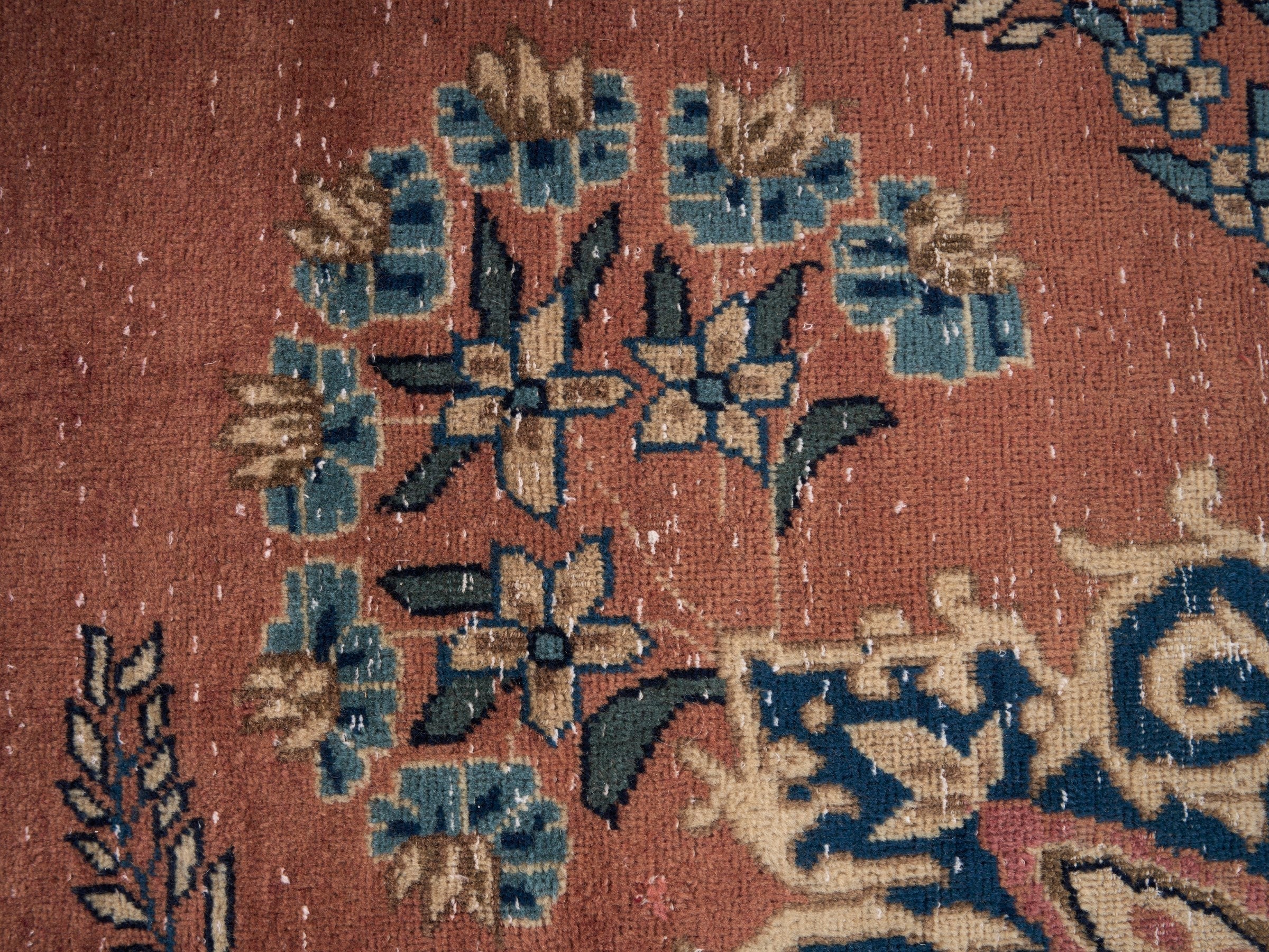 Persian Kerman oversized rug in terracotta and navy, view 9 of 15