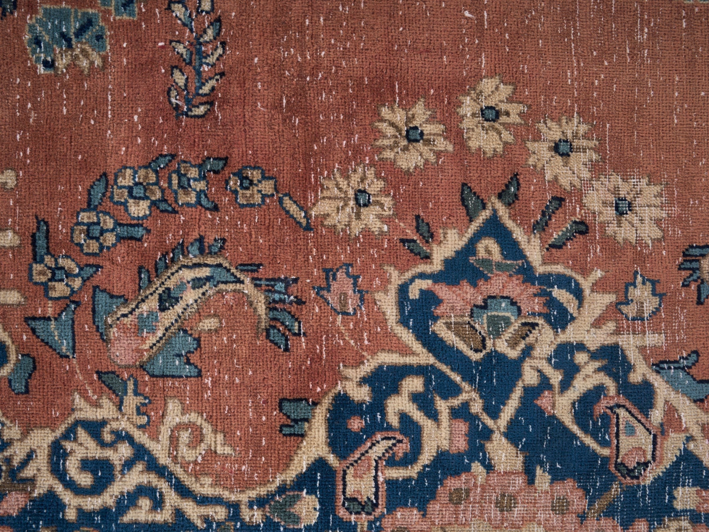 Persian Kerman oversized rug in terracotta and navy, view 12 of 15