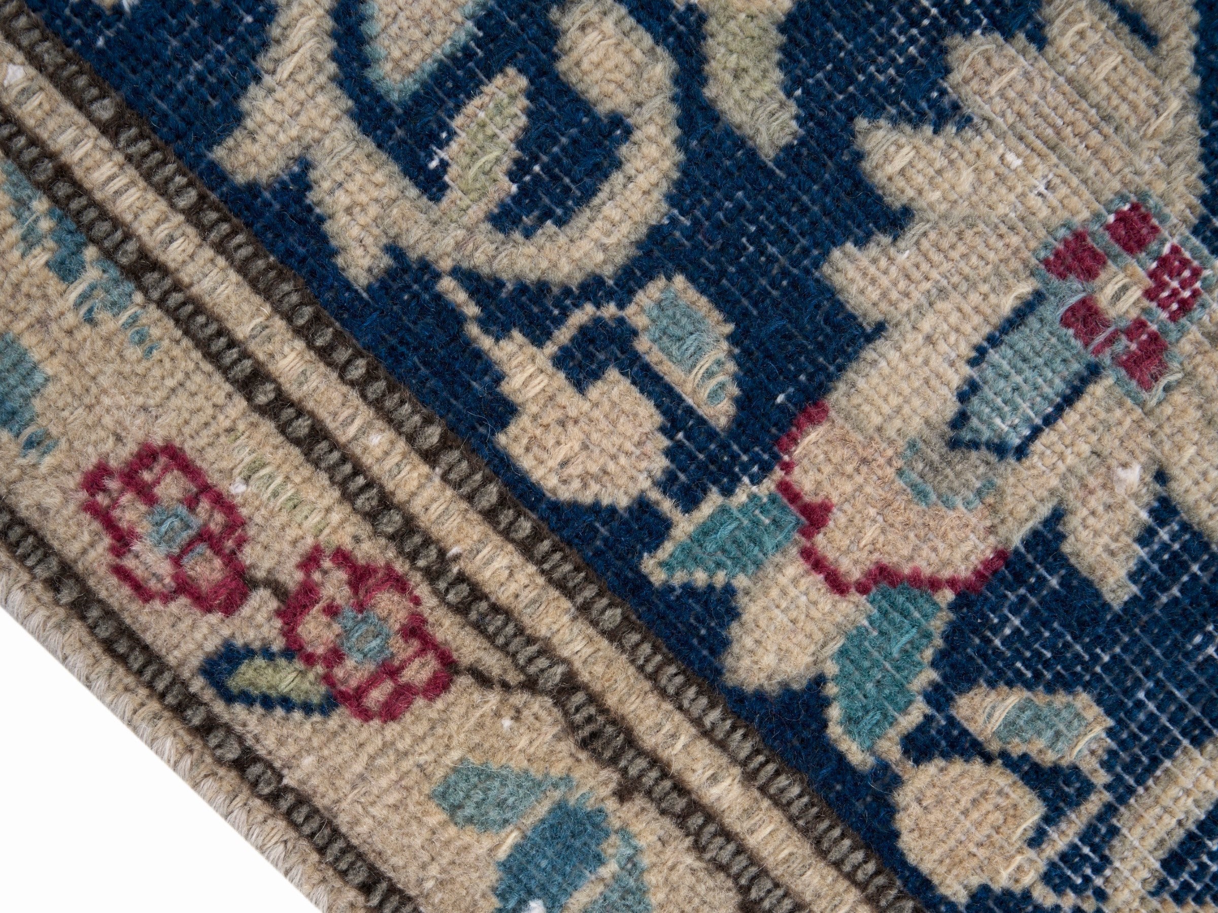 Persian Mashhad oversized rug in magenta and navy, view 6 of 15