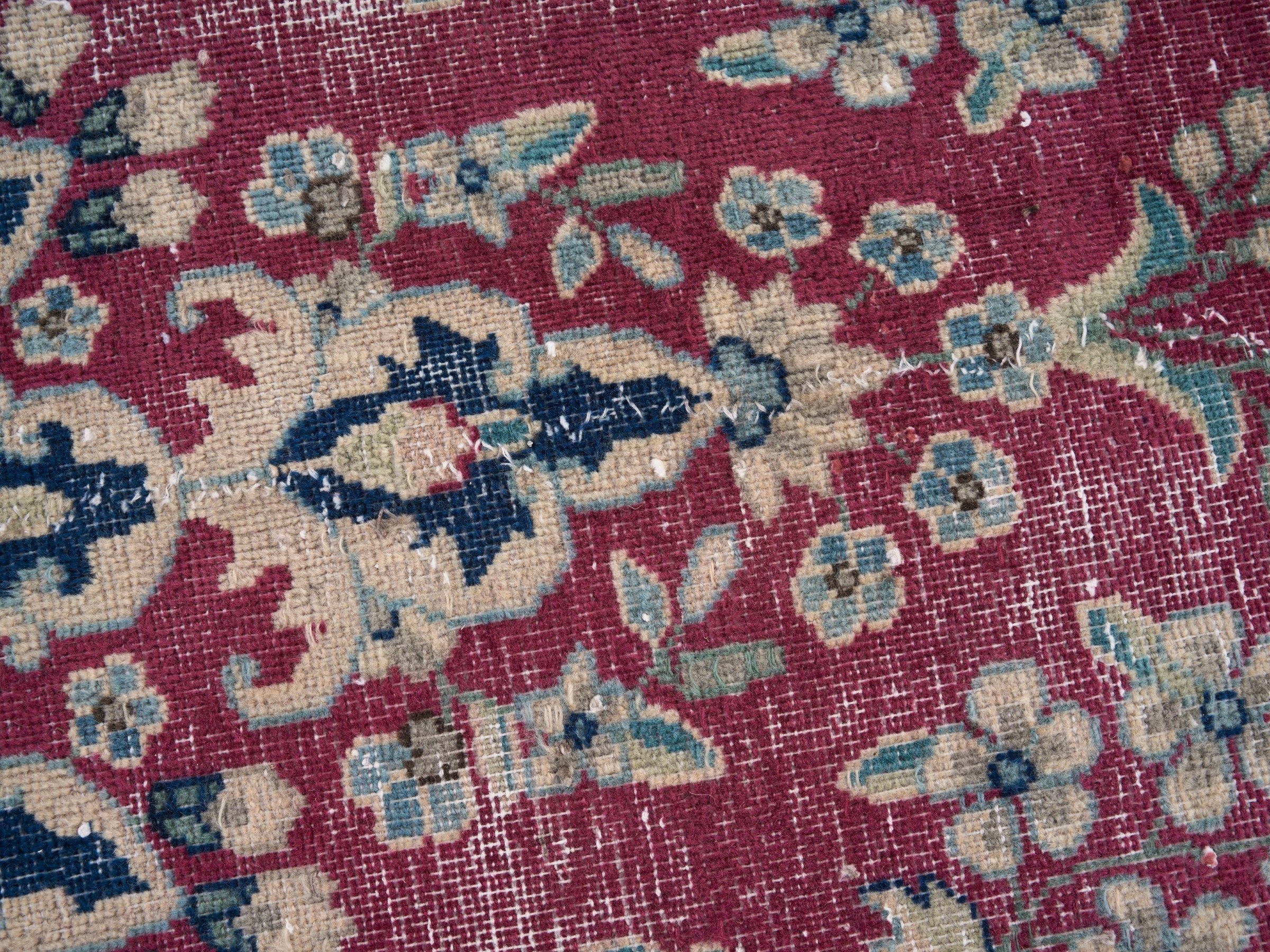 Persian Mashhad oversized rug in magenta and navy, view 7 of 15