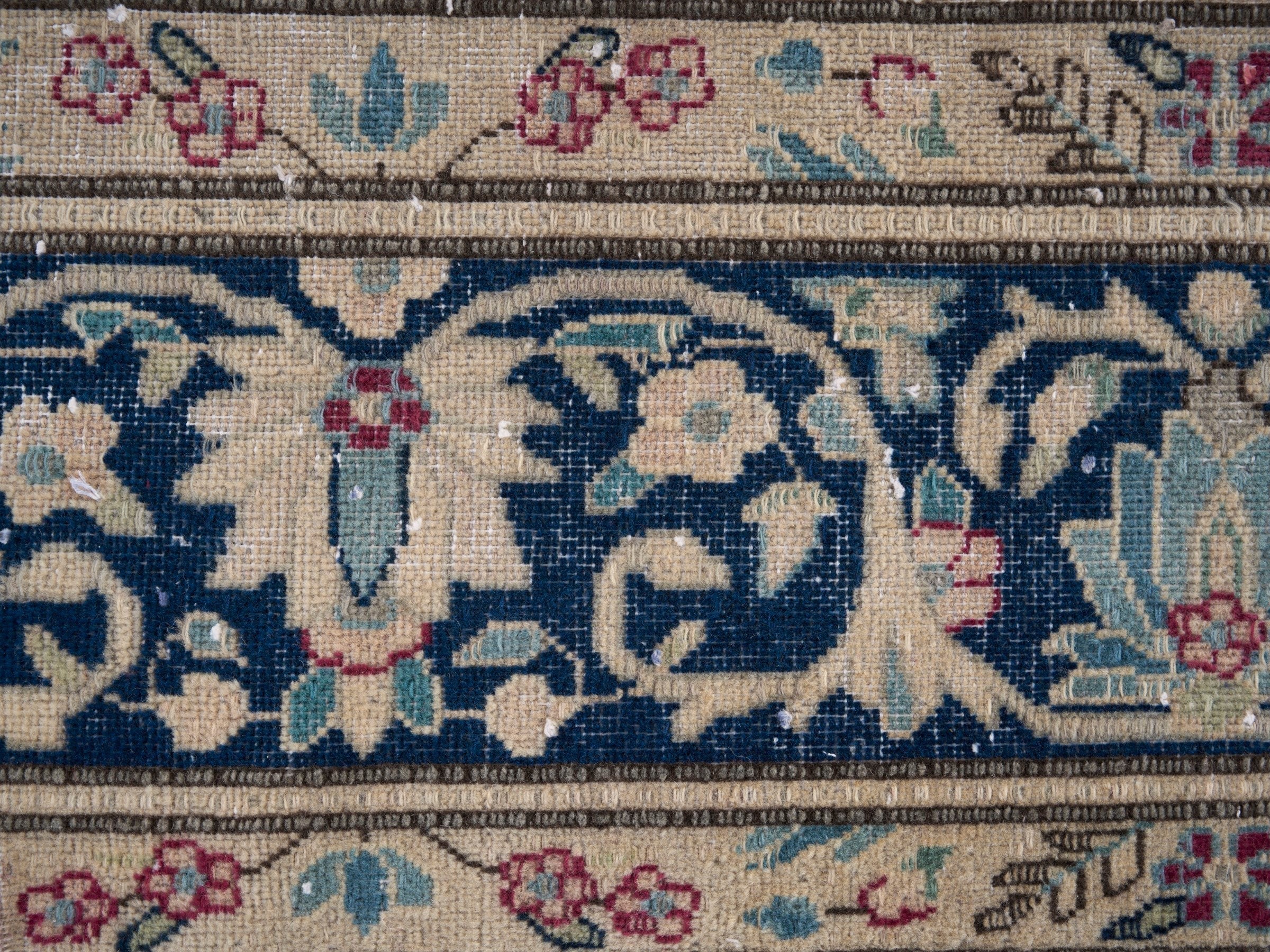Persian Mashhad oversized rug in magenta and navy, view 11 of 15