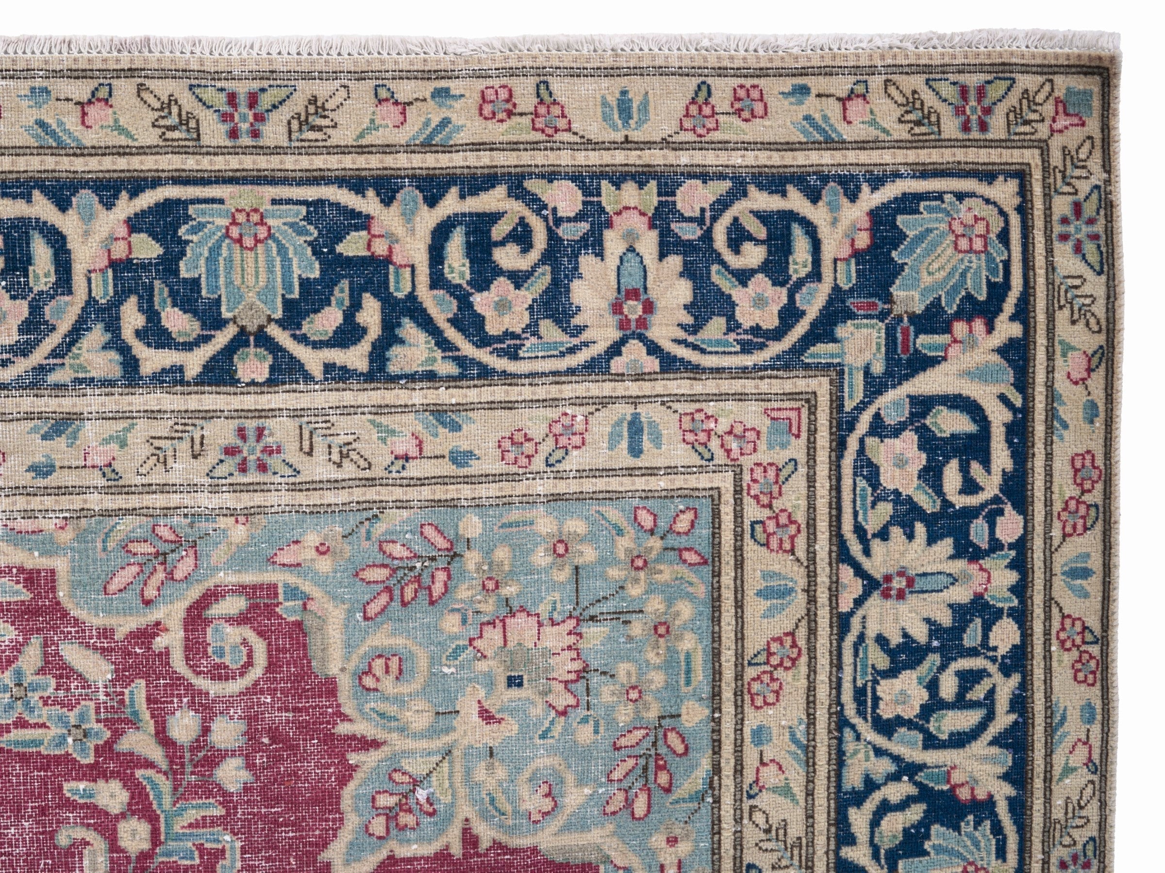 Persian Mashhad oversized rug in magenta and navy, view 13 of 15