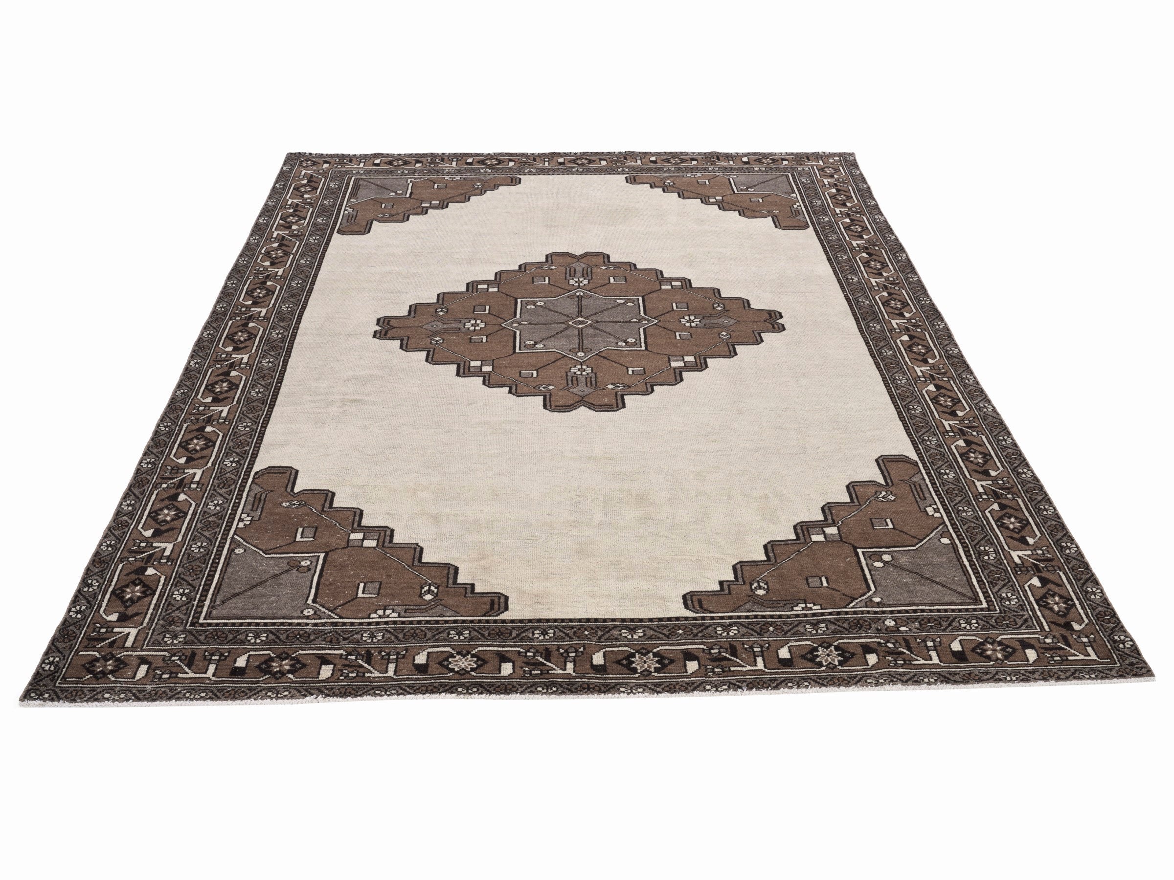 Persian Ferdos oversized rug in cream and dark brown, view 2 of 15