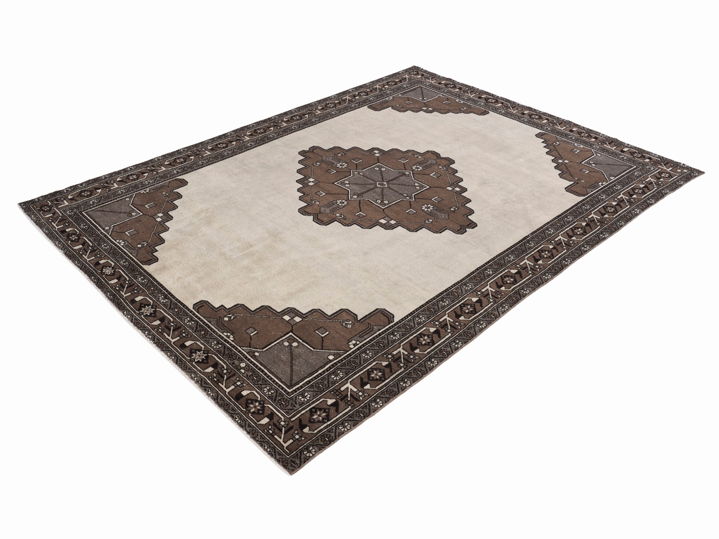 Persian Ferdos oversized rug in cream and dark brown, view 3 of 15
