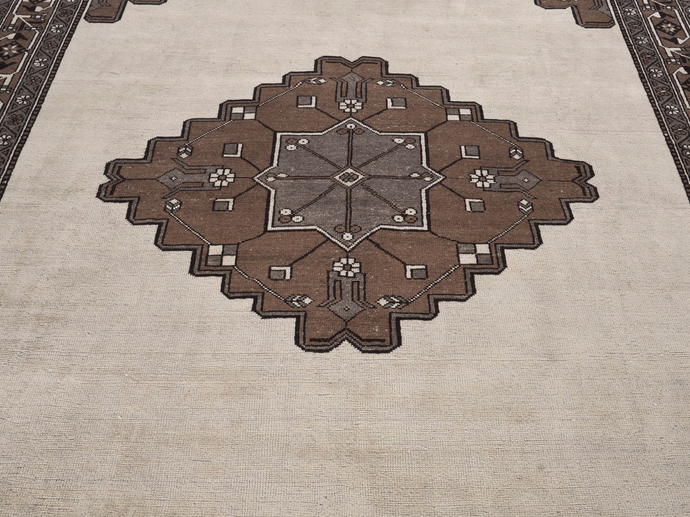 Persian Ferdos oversized rug in cream and dark brown, view 4 of 15