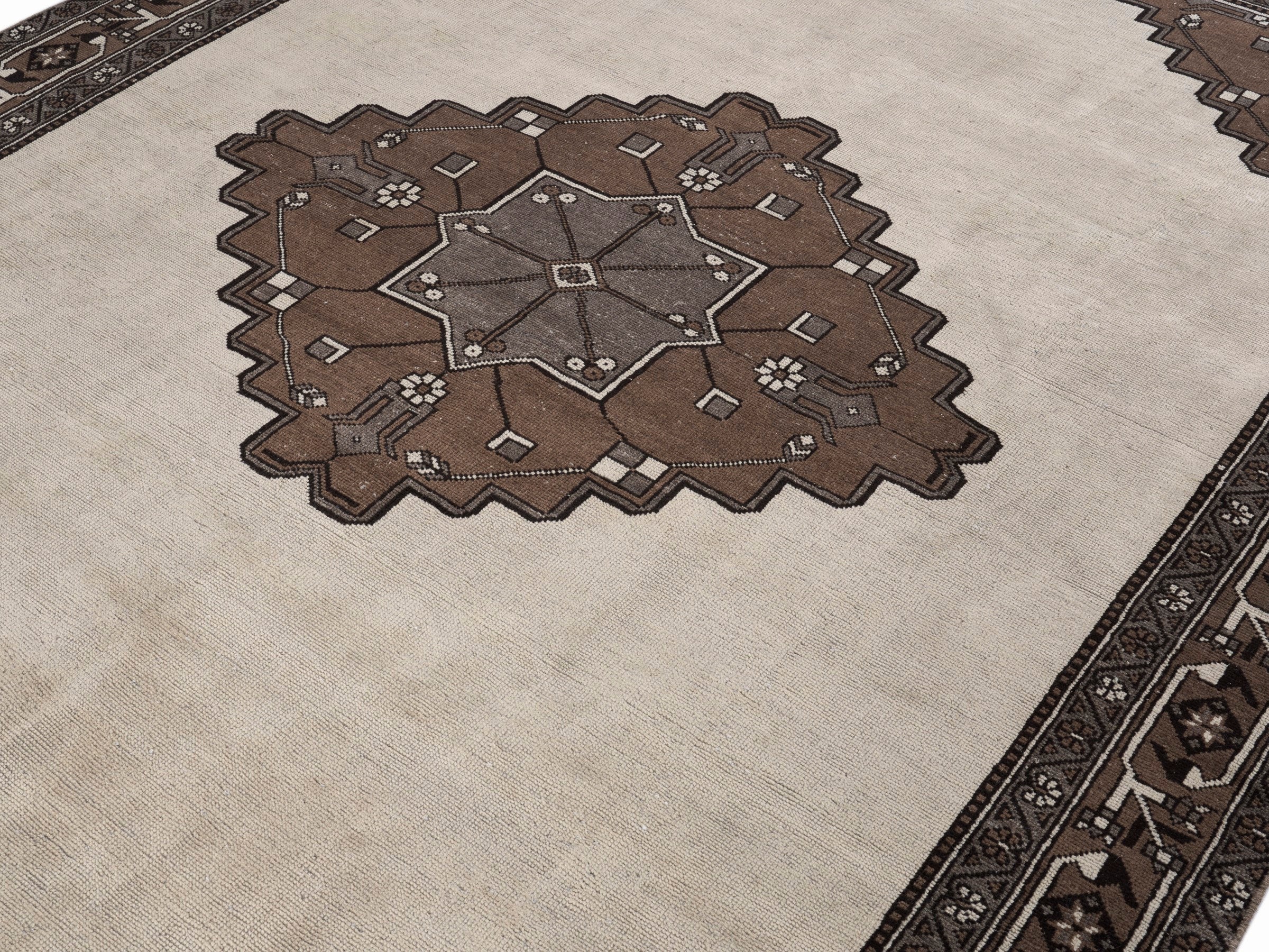 Persian Ferdos oversized rug in cream and dark brown, view 5 of 15