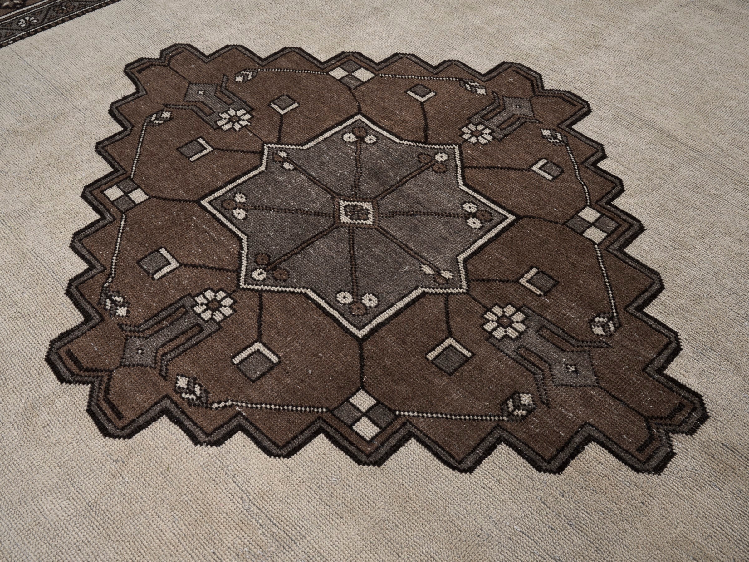 Persian Ferdos oversized rug in cream and dark brown, view 11 of 15