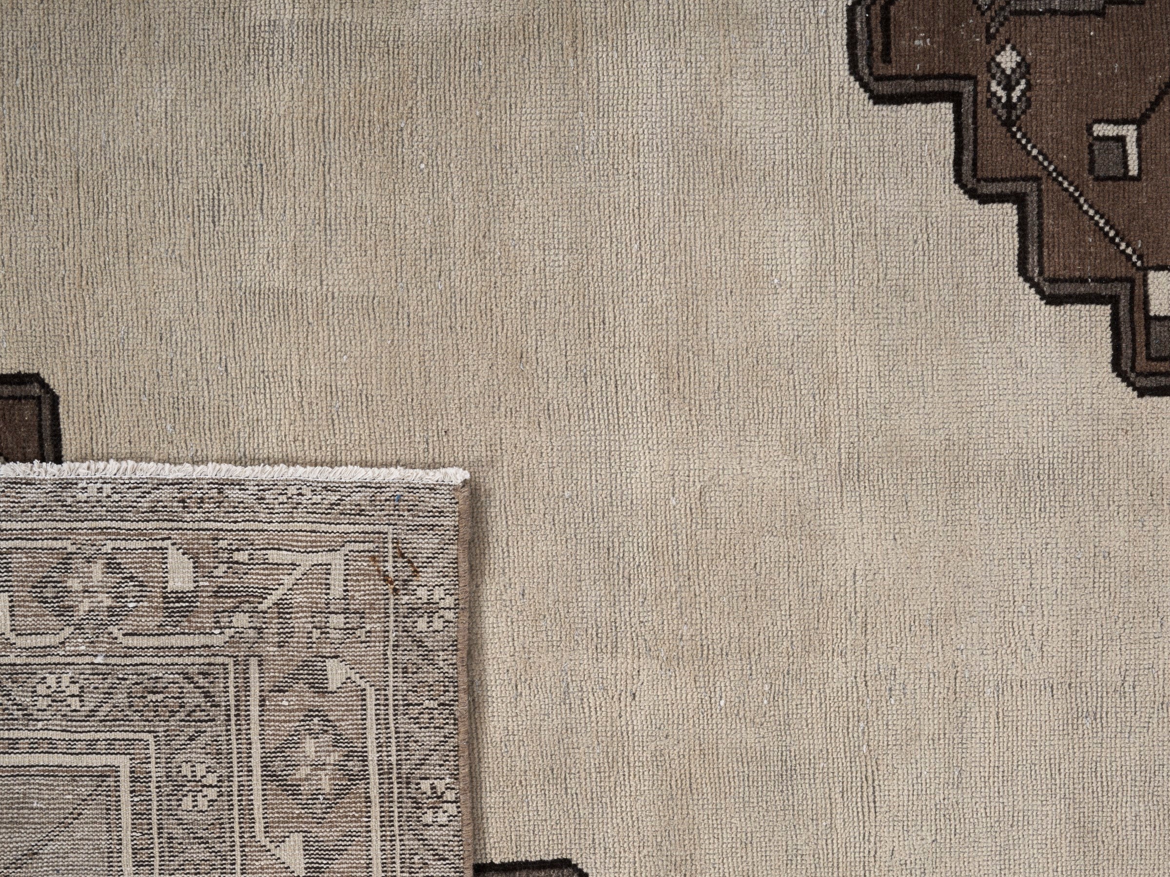 Persian Ferdos oversized rug in cream and dark brown, view 15 of 15