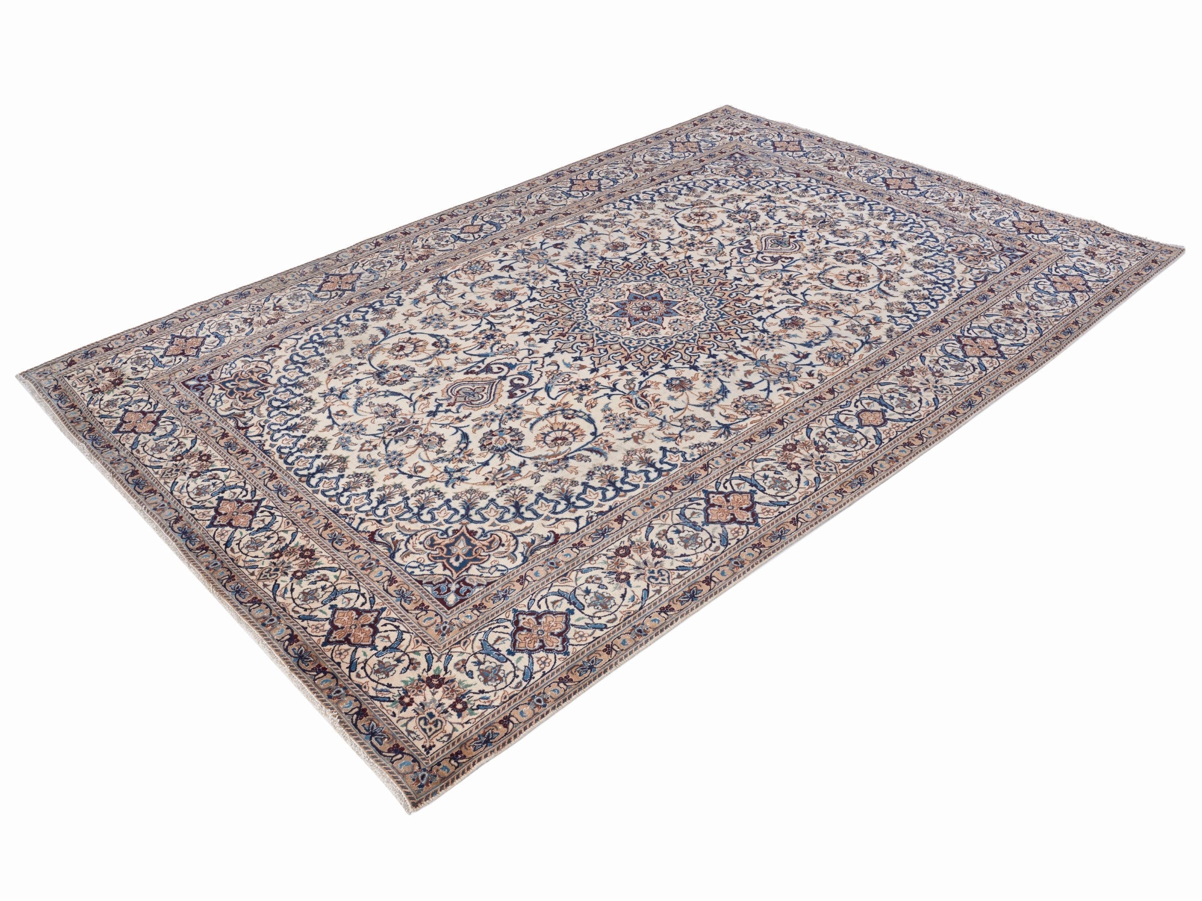 Persian Kashan oversized rug in ivory and dark blue, view 3 of 15