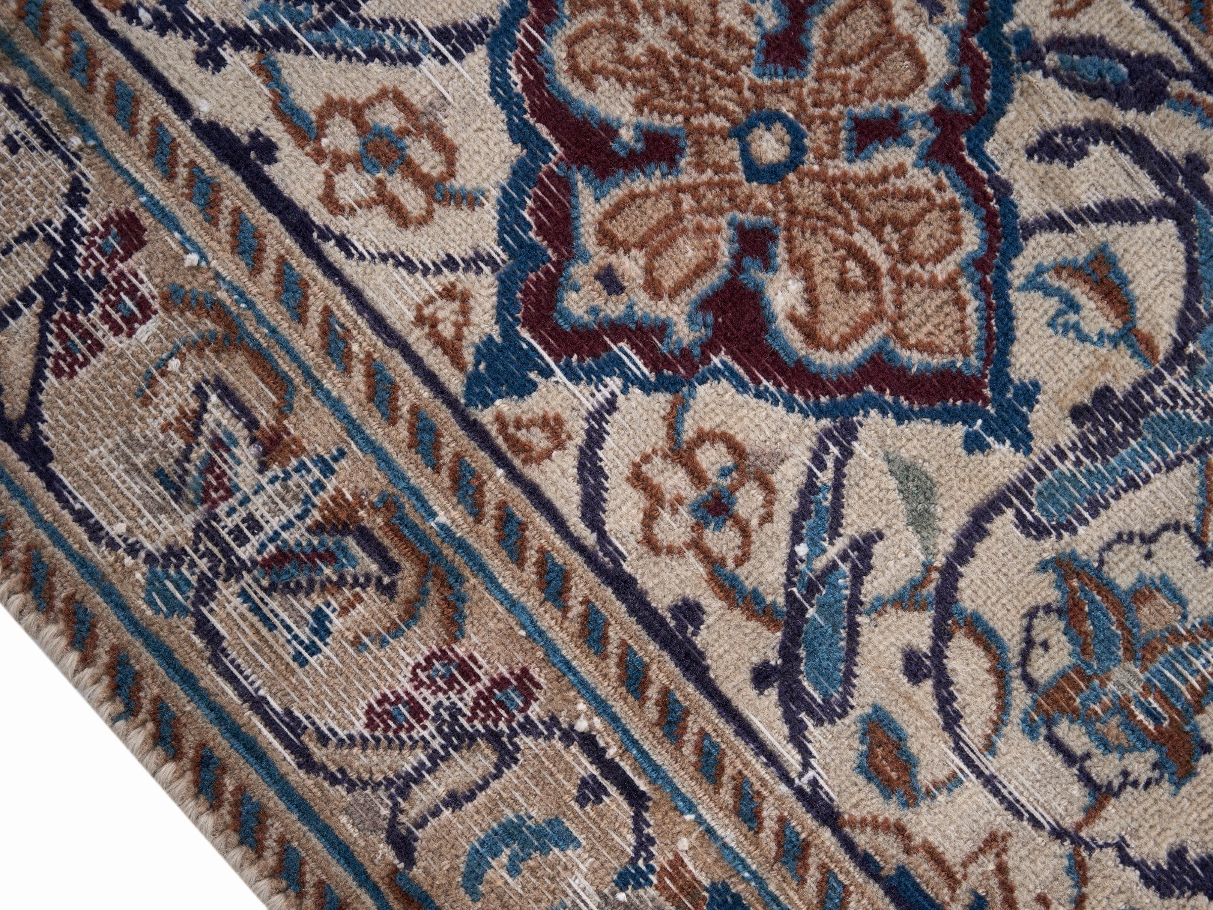 Persian Kashan oversized rug in ivory and dark blue, view 6 of 15