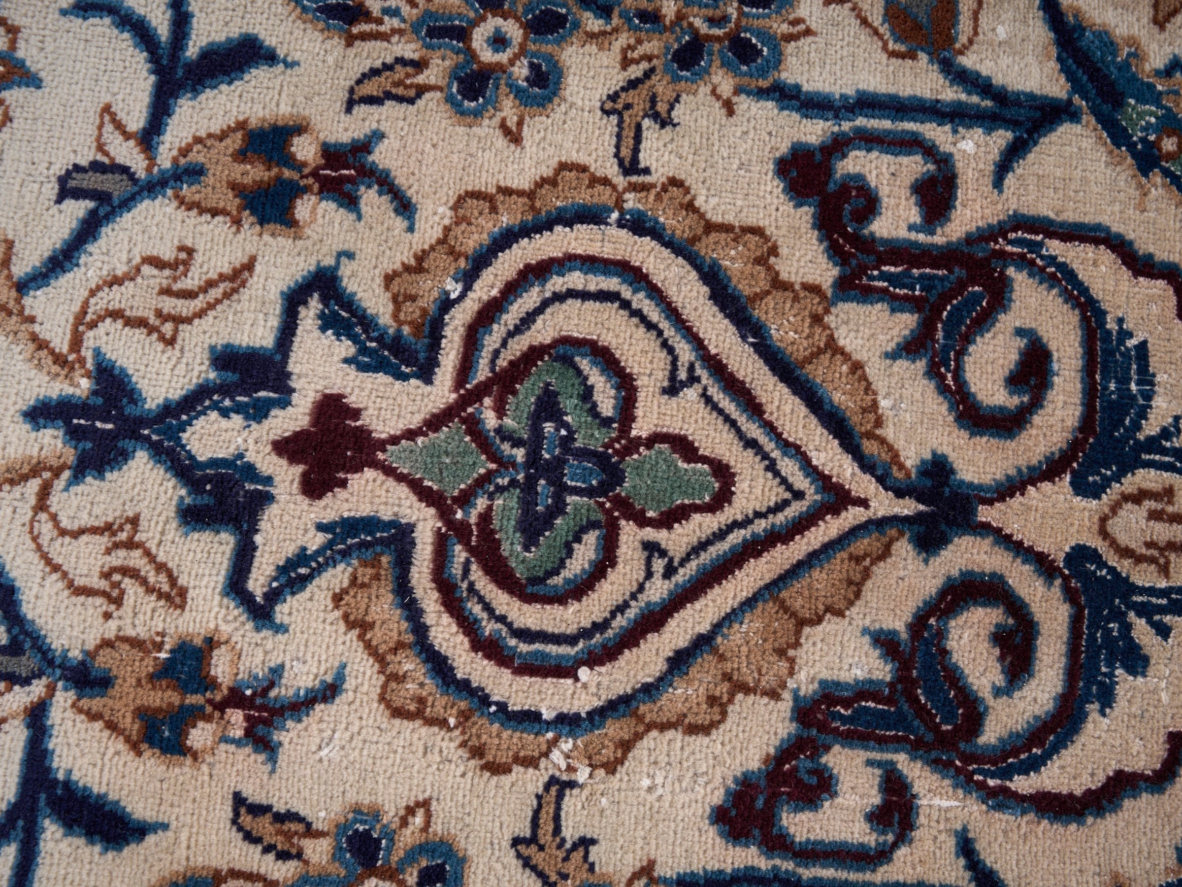 Persian Kashan oversized rug in ivory and dark blue, view 7 of 15
