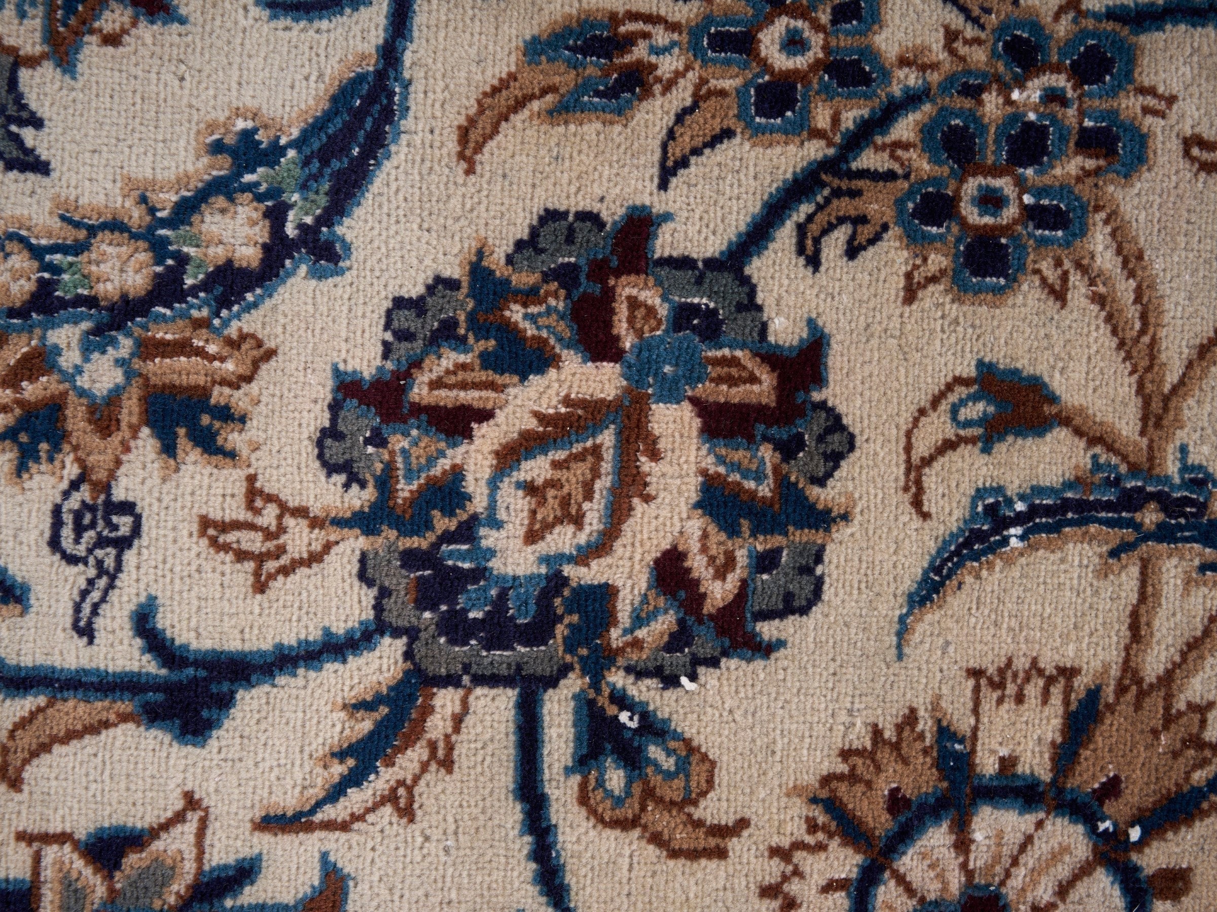 Persian Kashan oversized rug in ivory and dark blue, view 8 of 15