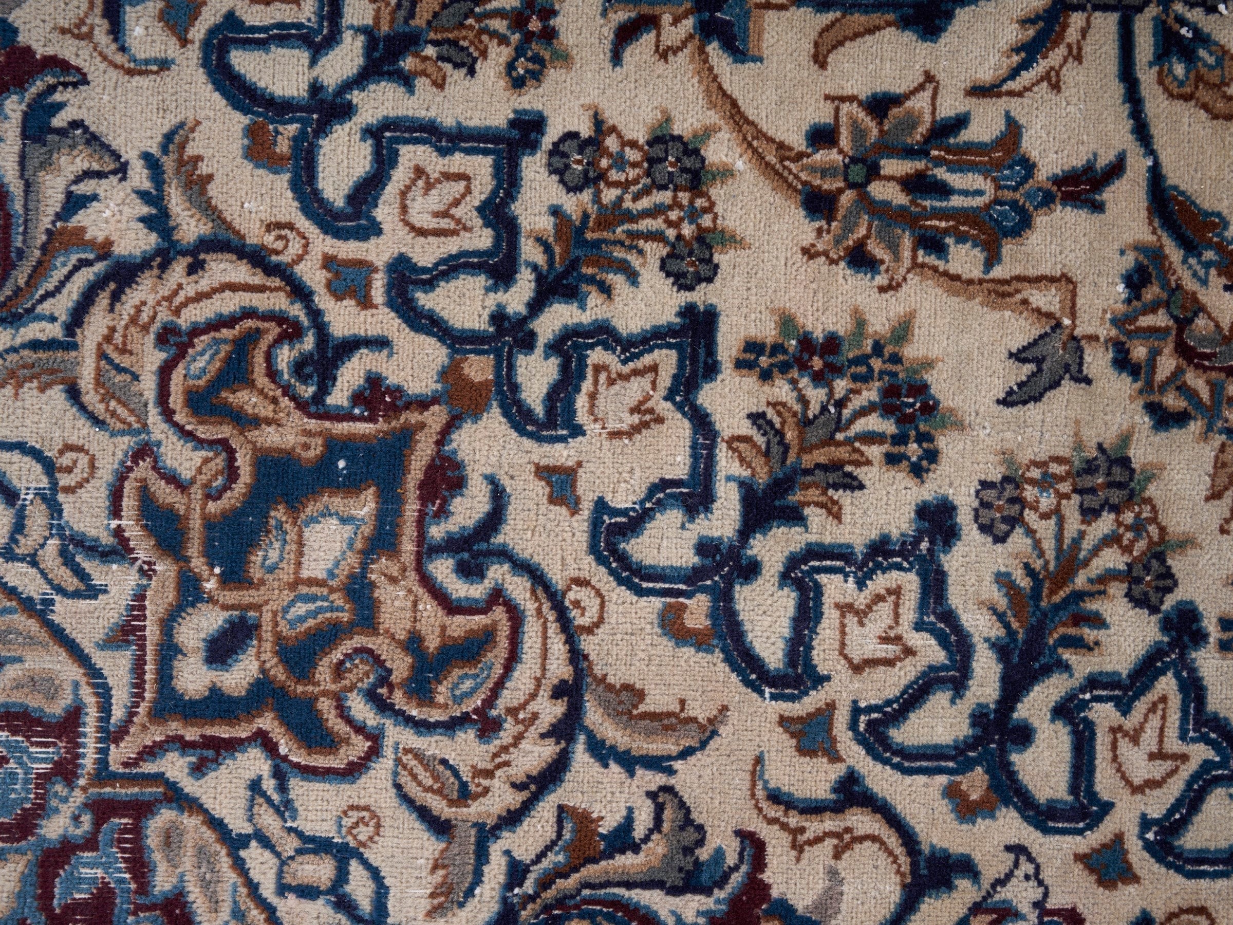 Persian Kashan oversized rug in ivory and dark blue, view 9 of 15