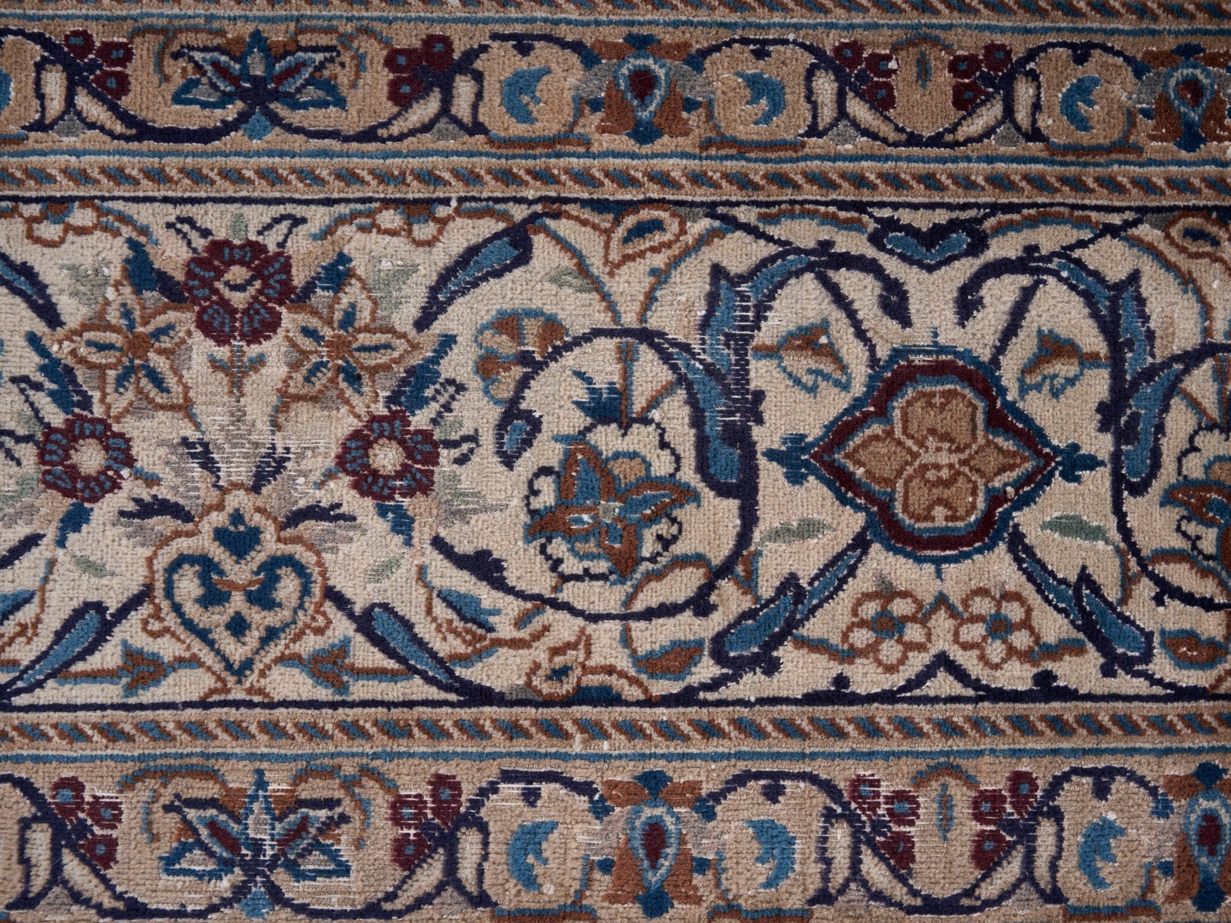 Persian Kashan oversized rug in ivory and dark blue, view 10 of 15