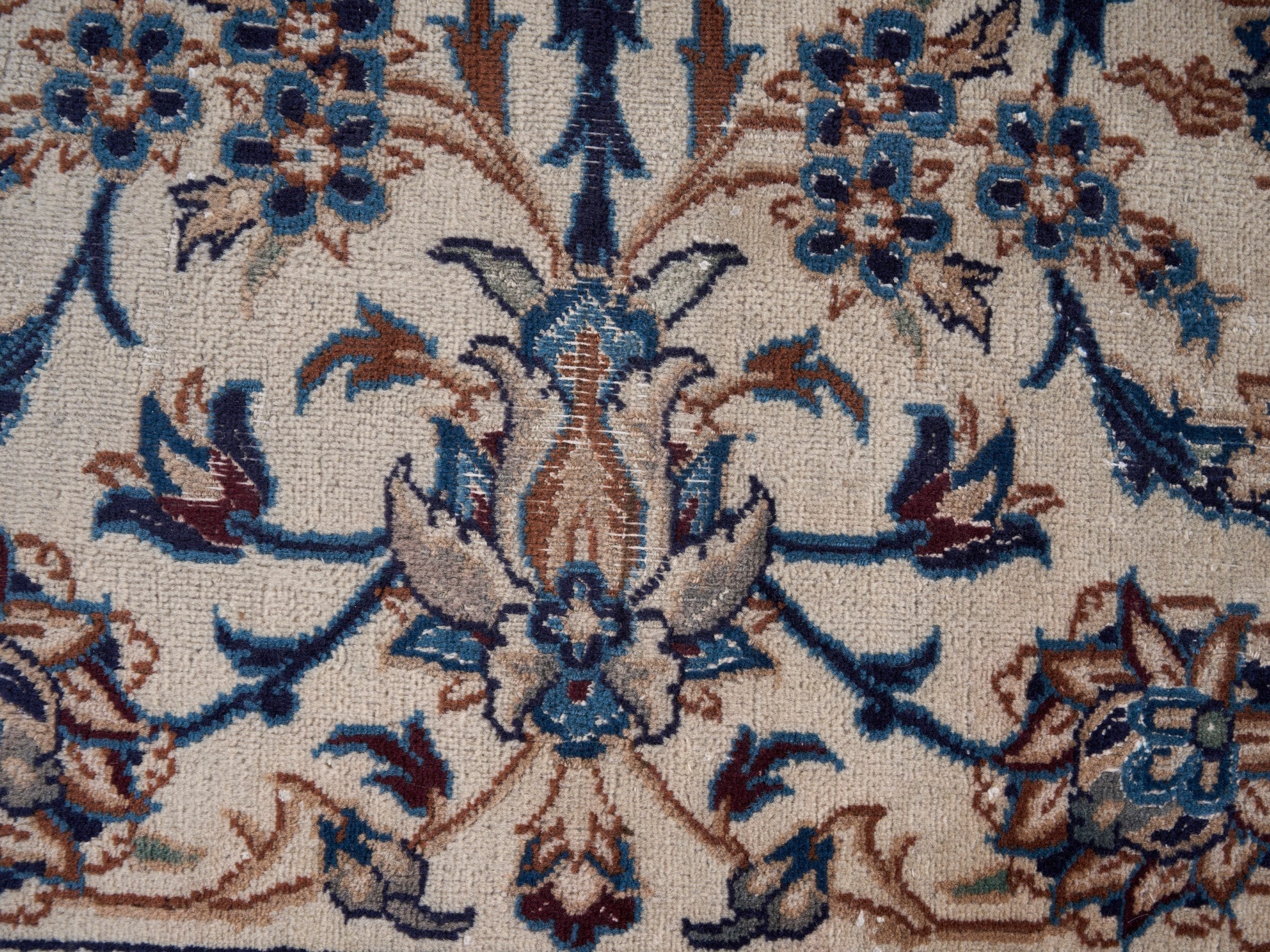 Persian Kashan oversized rug in ivory and dark blue, view 11 of 15