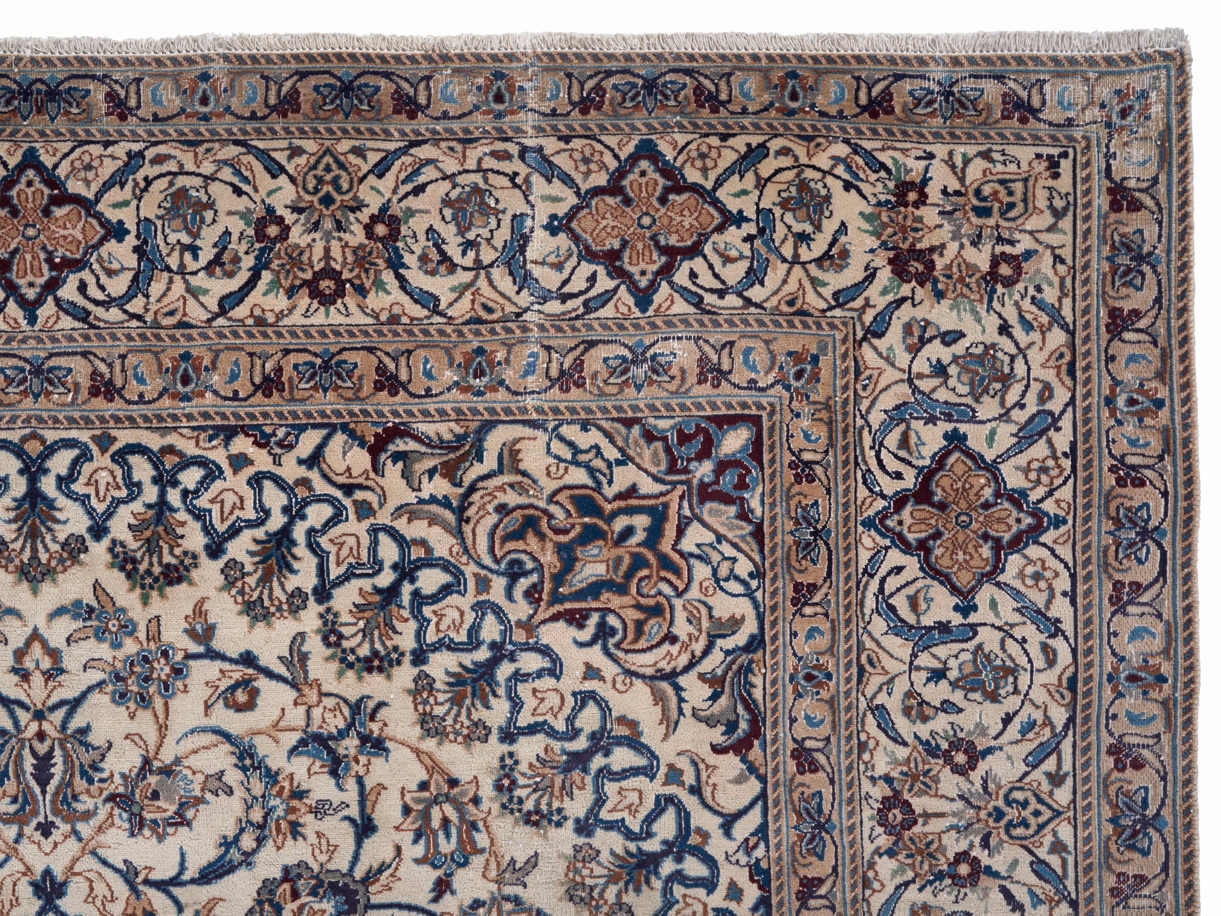 Persian Kashan oversized rug in ivory and dark blue, view 13 of 15
