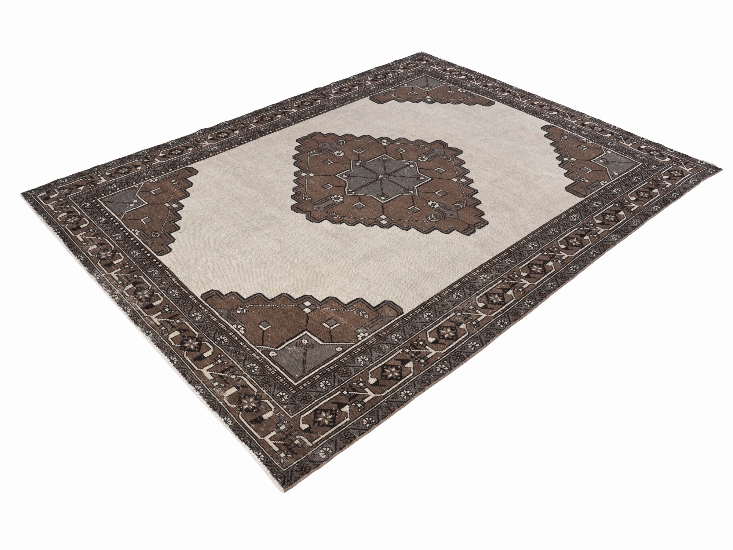 Persian Ferdos oversized rug in cream and brown, view 3 of 15
