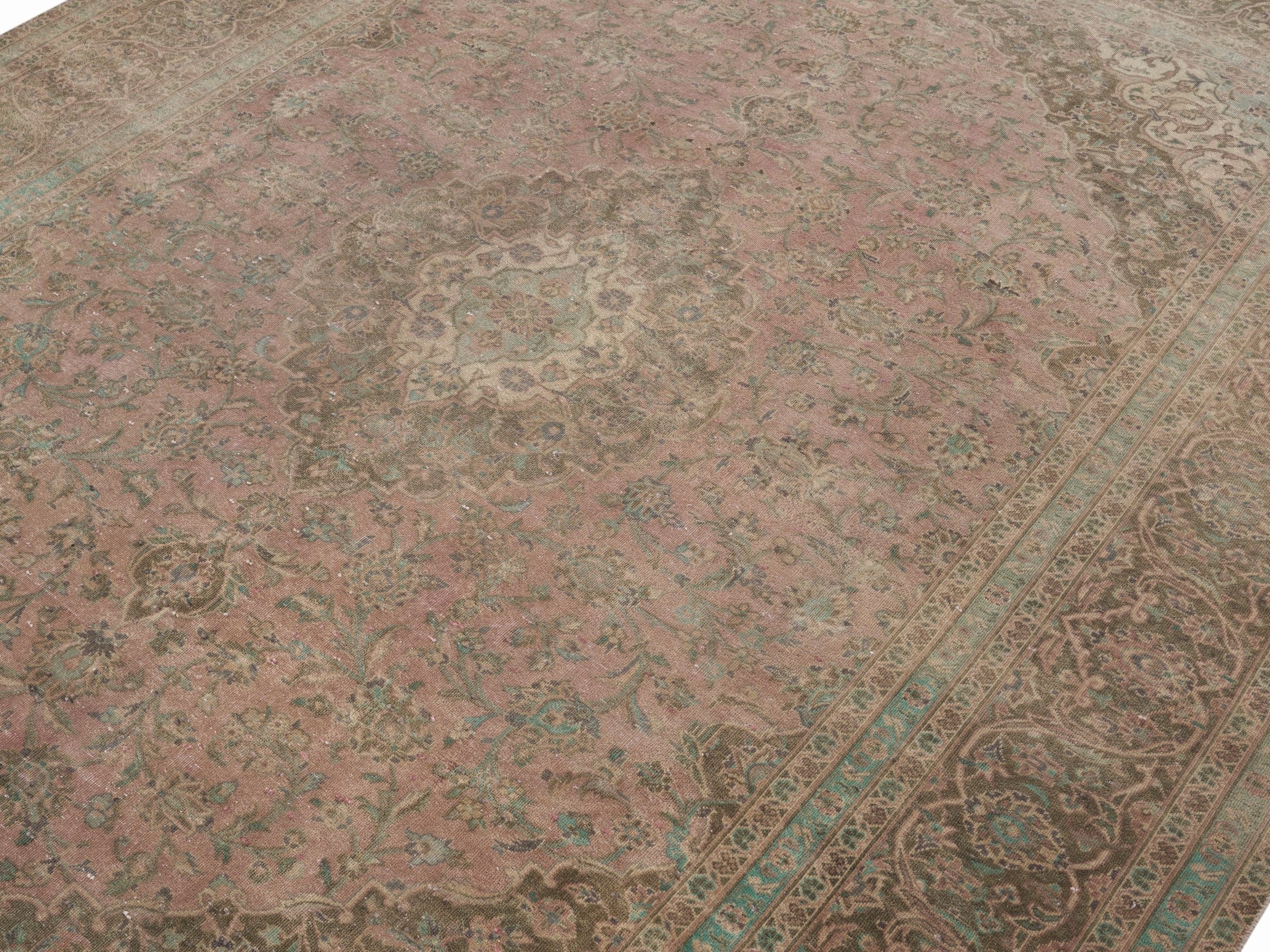 Persian Kashan oversized rug in muted pink and khaki, view 5 of 15