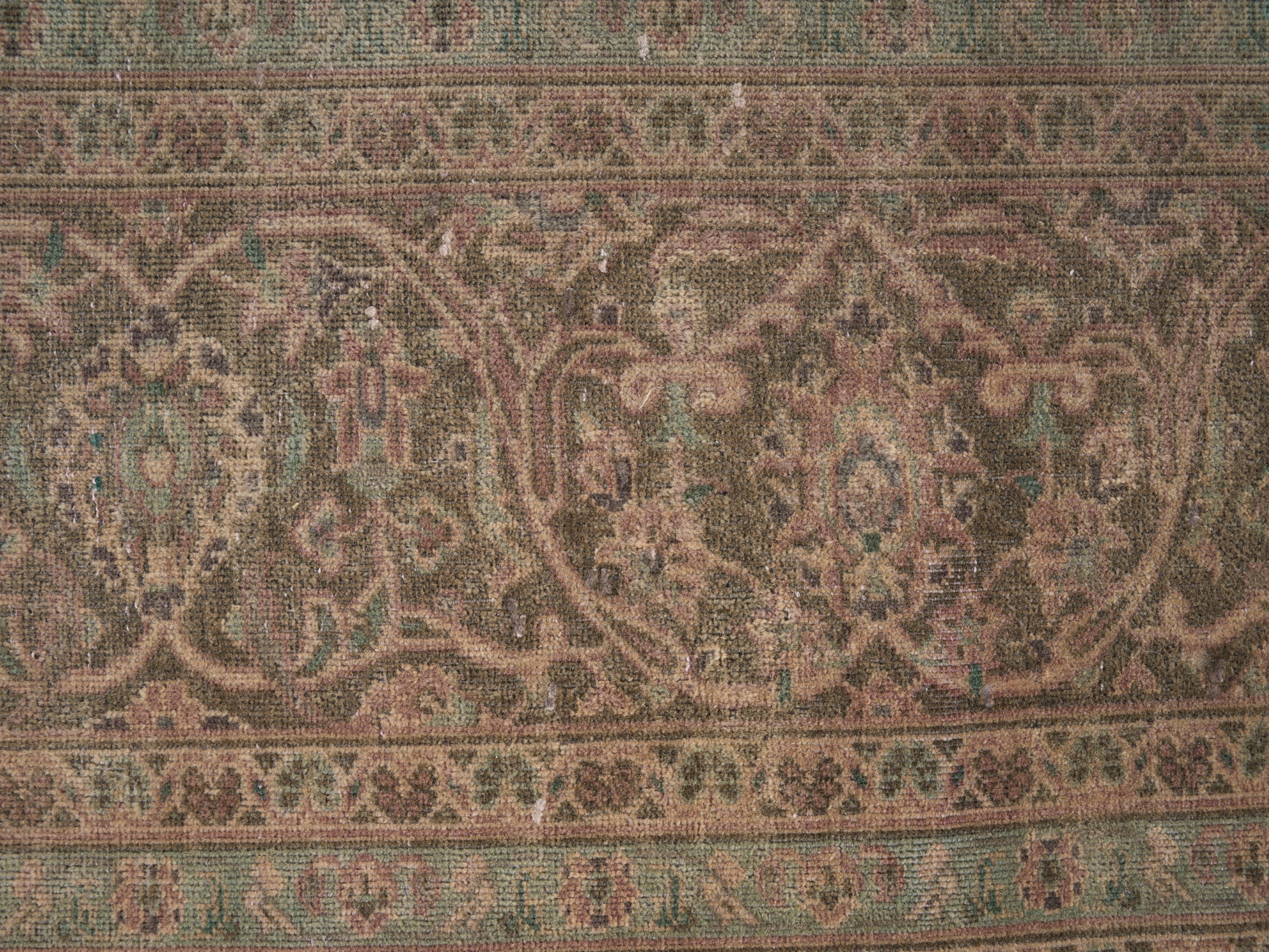 Persian Kashan oversized rug in muted pink and khaki, view 7 of 15