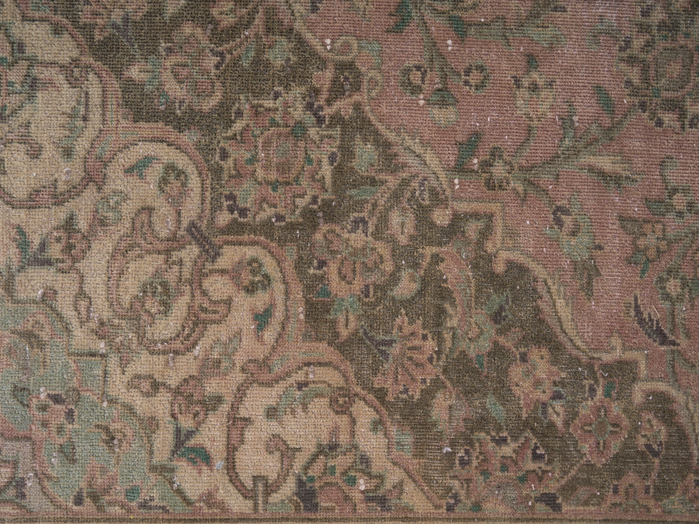 Persian Kashan oversized rug in muted pink and khaki, view 10 of 15
