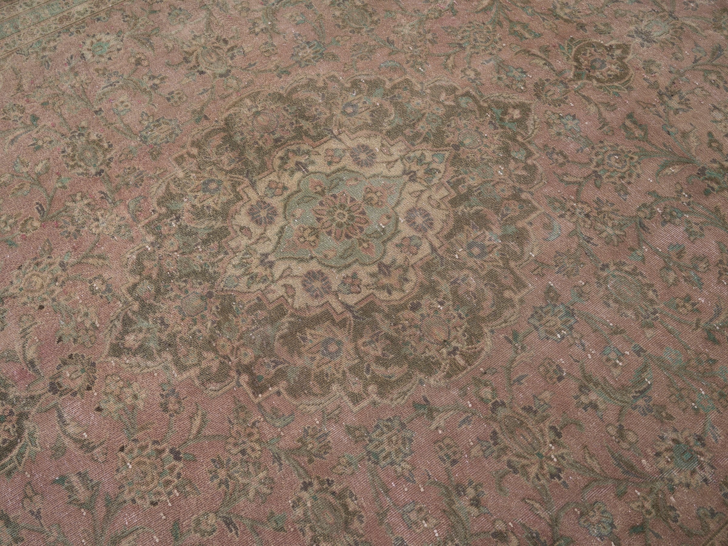 Persian Kashan oversized rug in muted pink and khaki, view 12 of 15