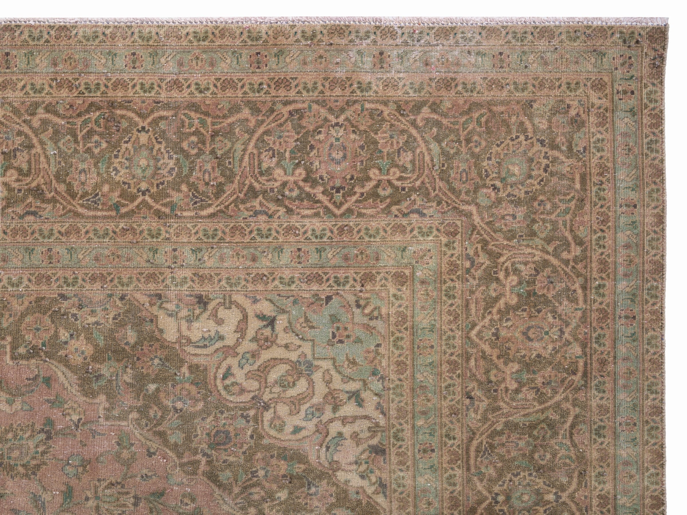 Persian Kashan oversized rug in muted pink and khaki, view 13 of 15