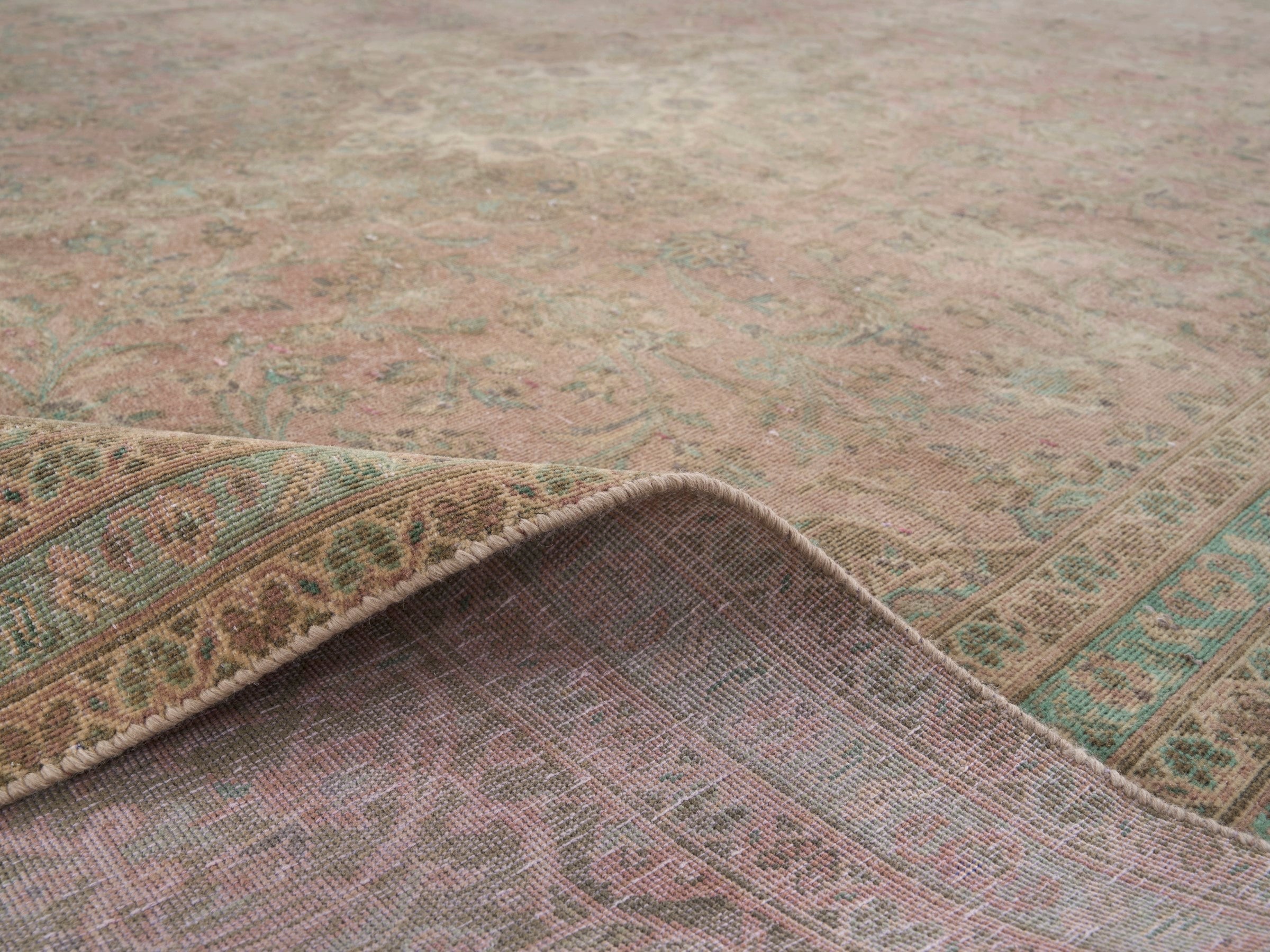 Persian Kashan oversized rug in muted pink and khaki, view 14 of 15