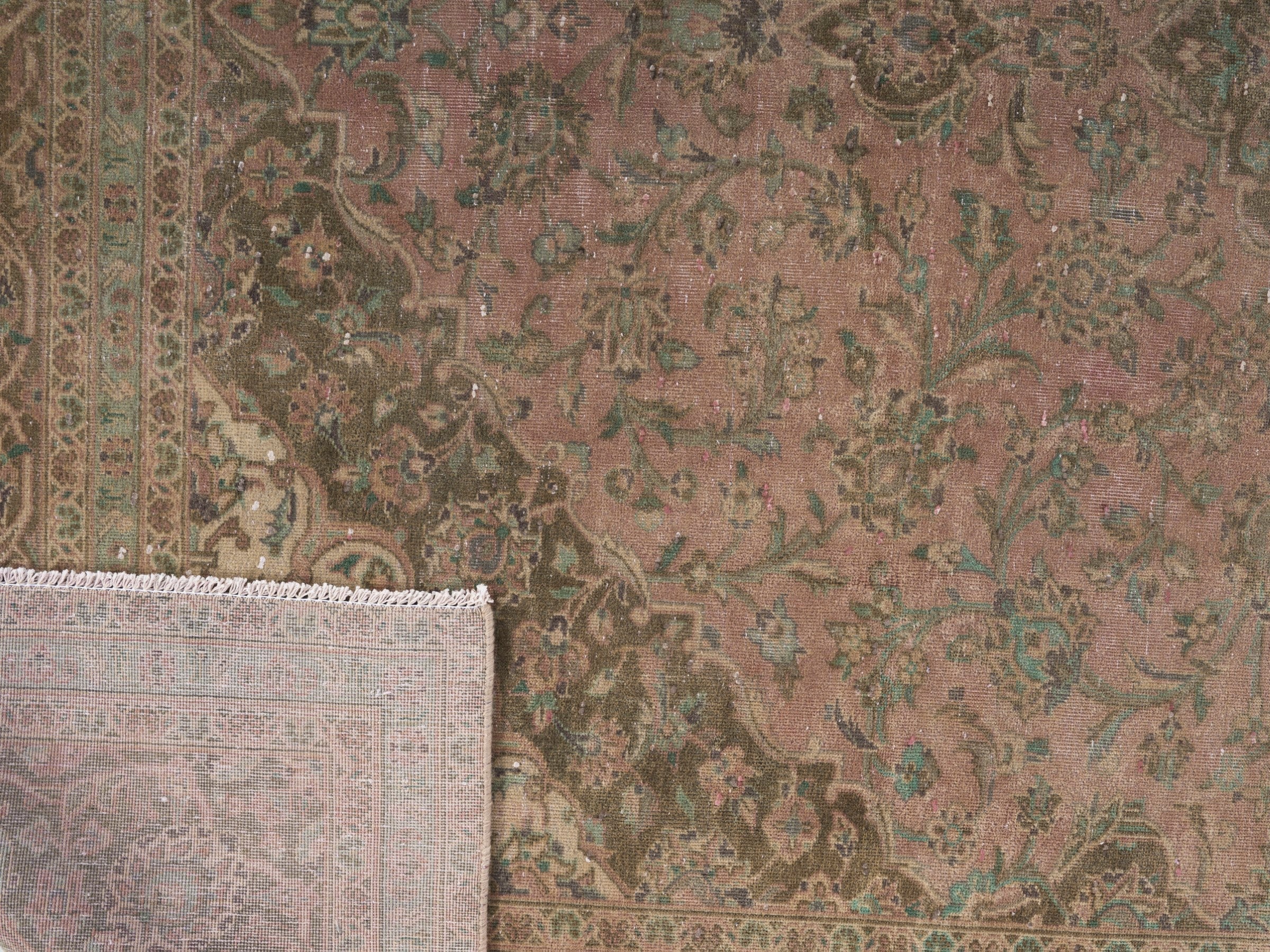 Persian Kashan oversized rug in muted pink and khaki, view 15 of 15