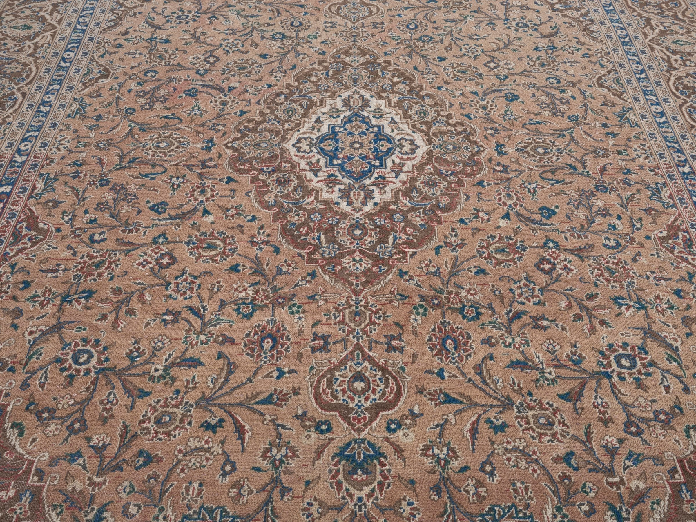 Persian Kashan oversized rug in terracotta and tan, view 4 of 15