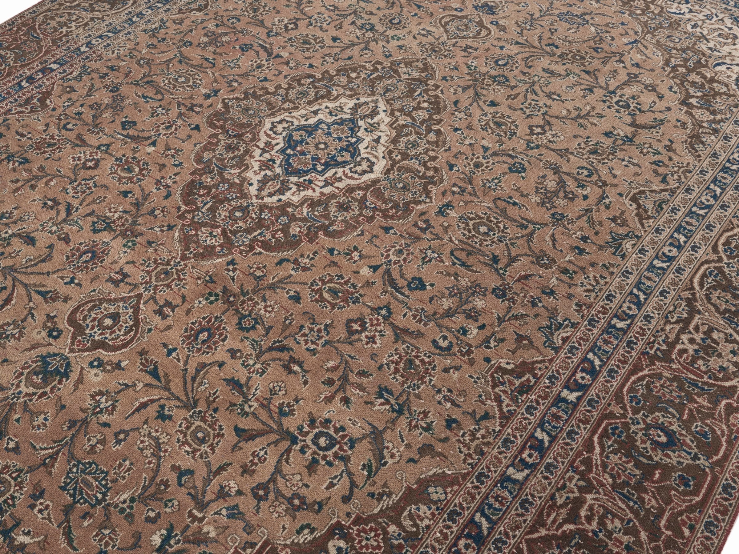 Persian Kashan oversized rug in terracotta and tan, view 5 of 15