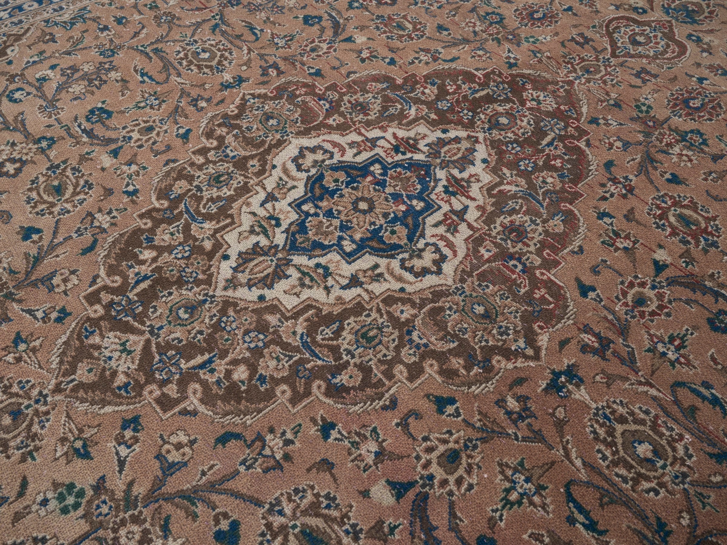 Persian Kashan oversized rug in terracotta and tan, view 12 of 15