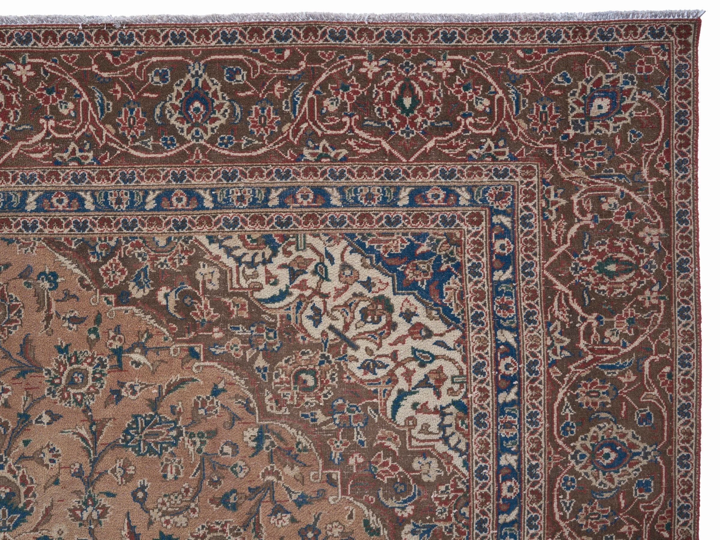 Persian Kashan oversized rug in terracotta and tan, view 13 of 15