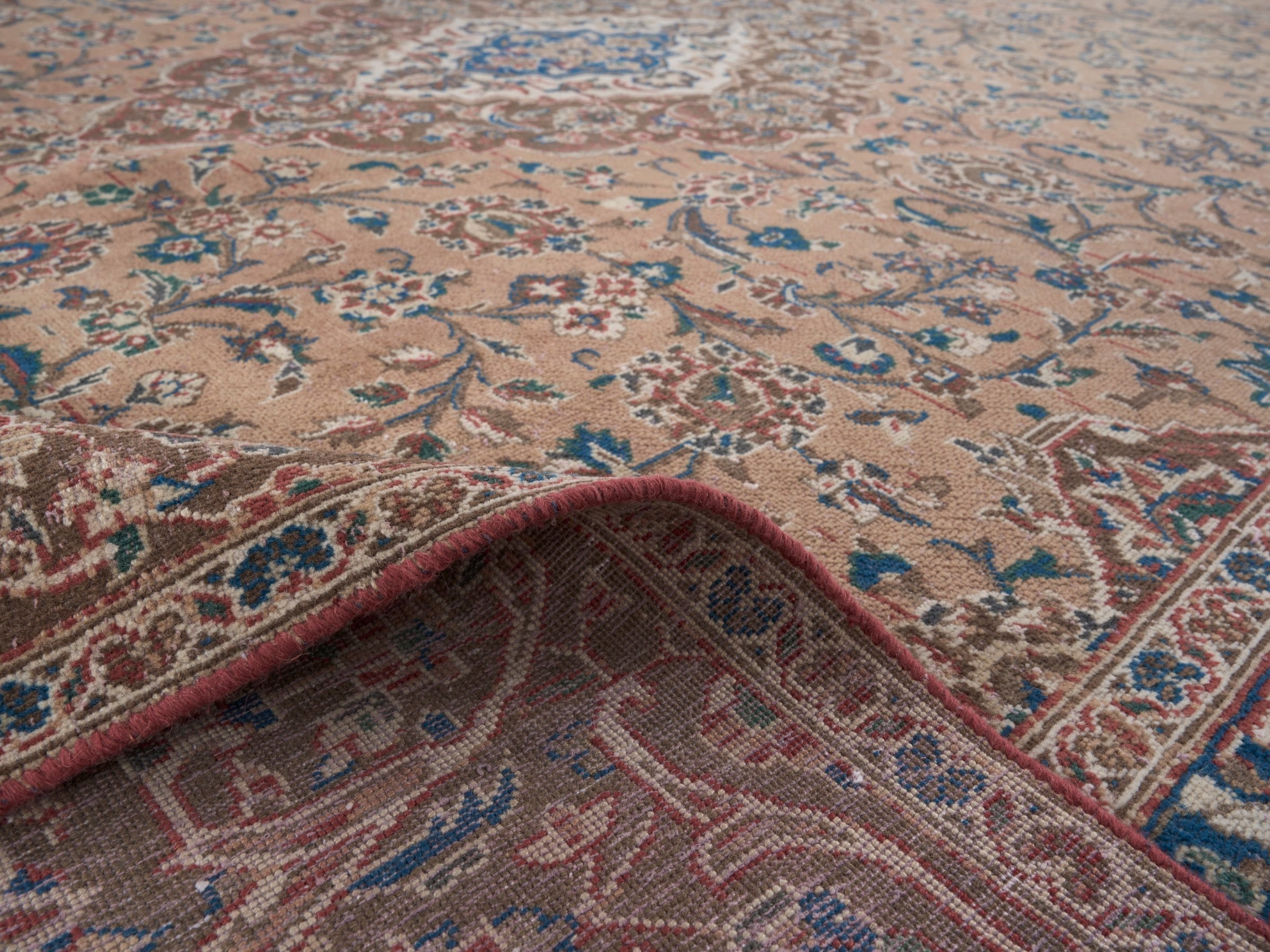 Persian Kashan oversized rug in terracotta and tan, view 14 of 15