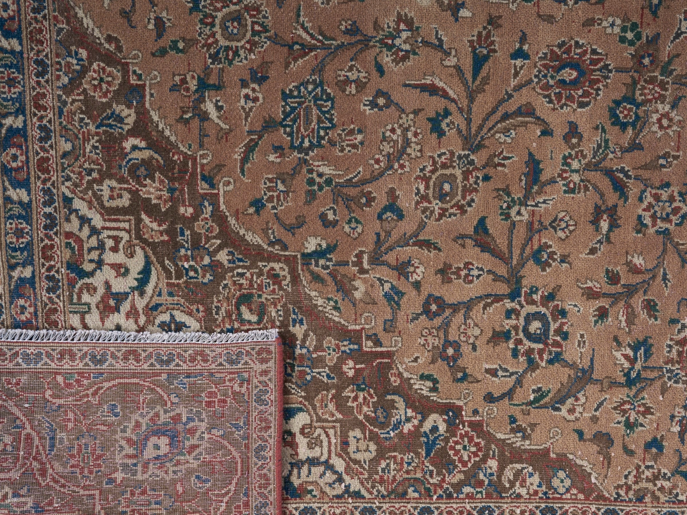 Persian Kashan oversized rug in terracotta and tan, view 15 of 15