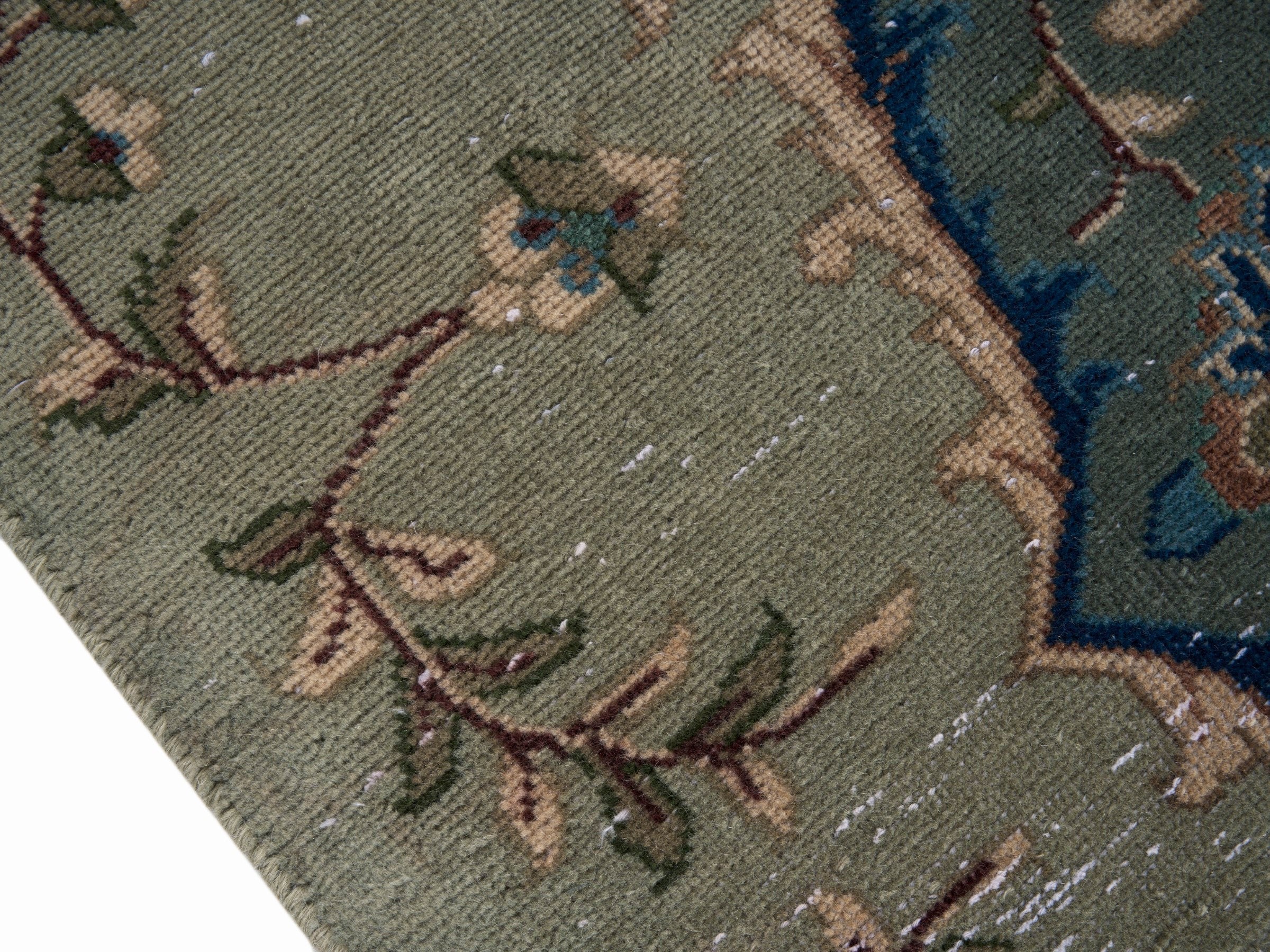 Persian Kashan oversized rug in cream and teal, view 6 of 15