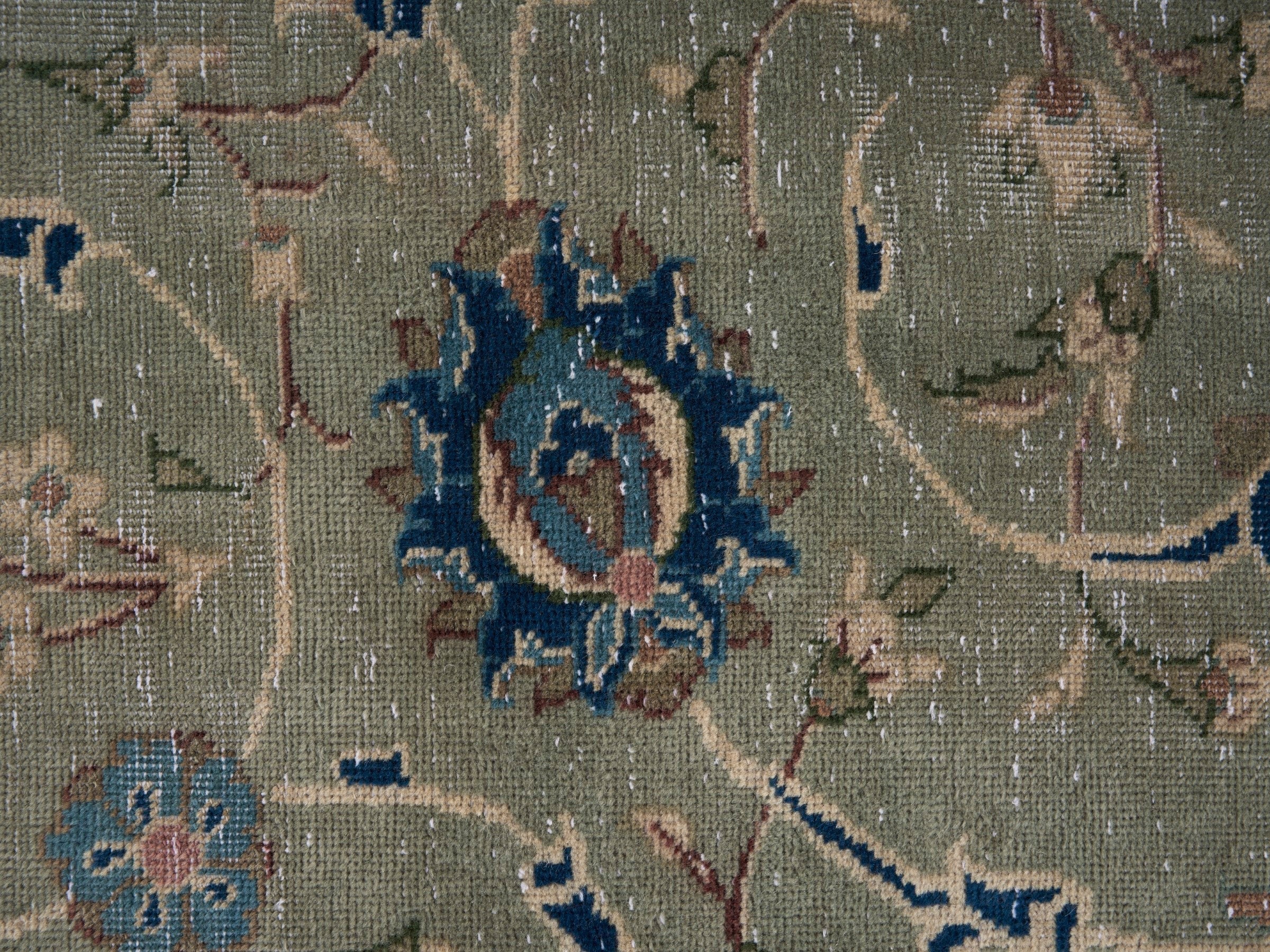 Persian Kashan oversized rug in cream and teal, view 7 of 15