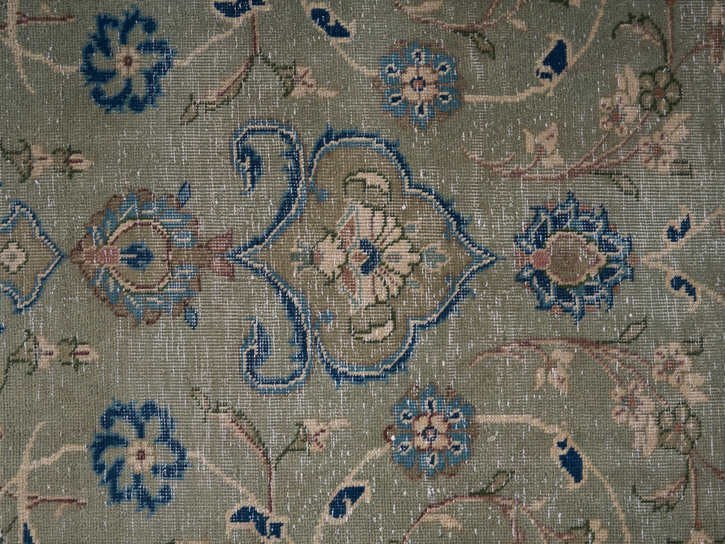 Persian Kashan oversized rug in cream and teal, view 8 of 15