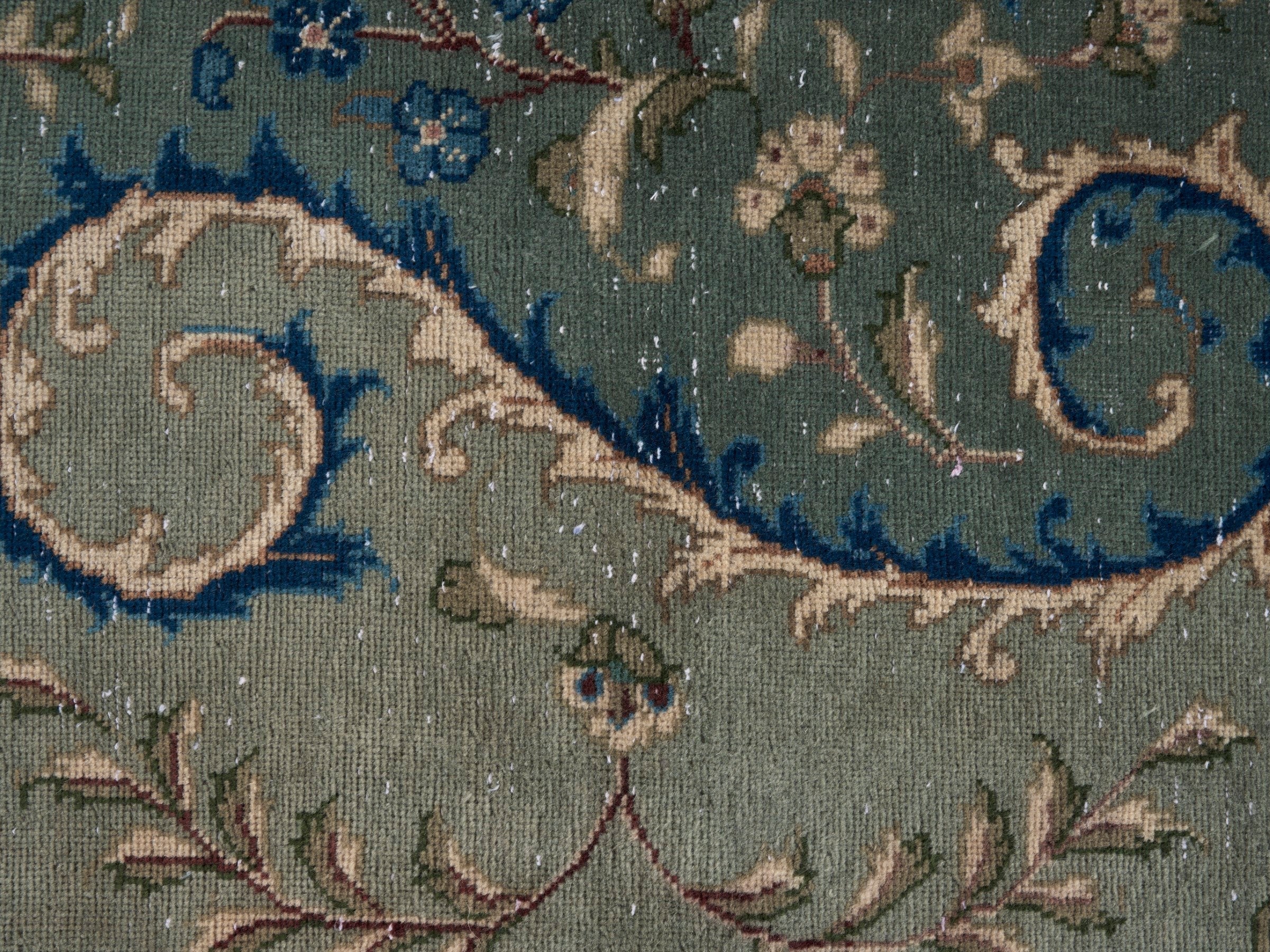 Persian Kashan oversized rug in cream and teal, view 10 of 15
