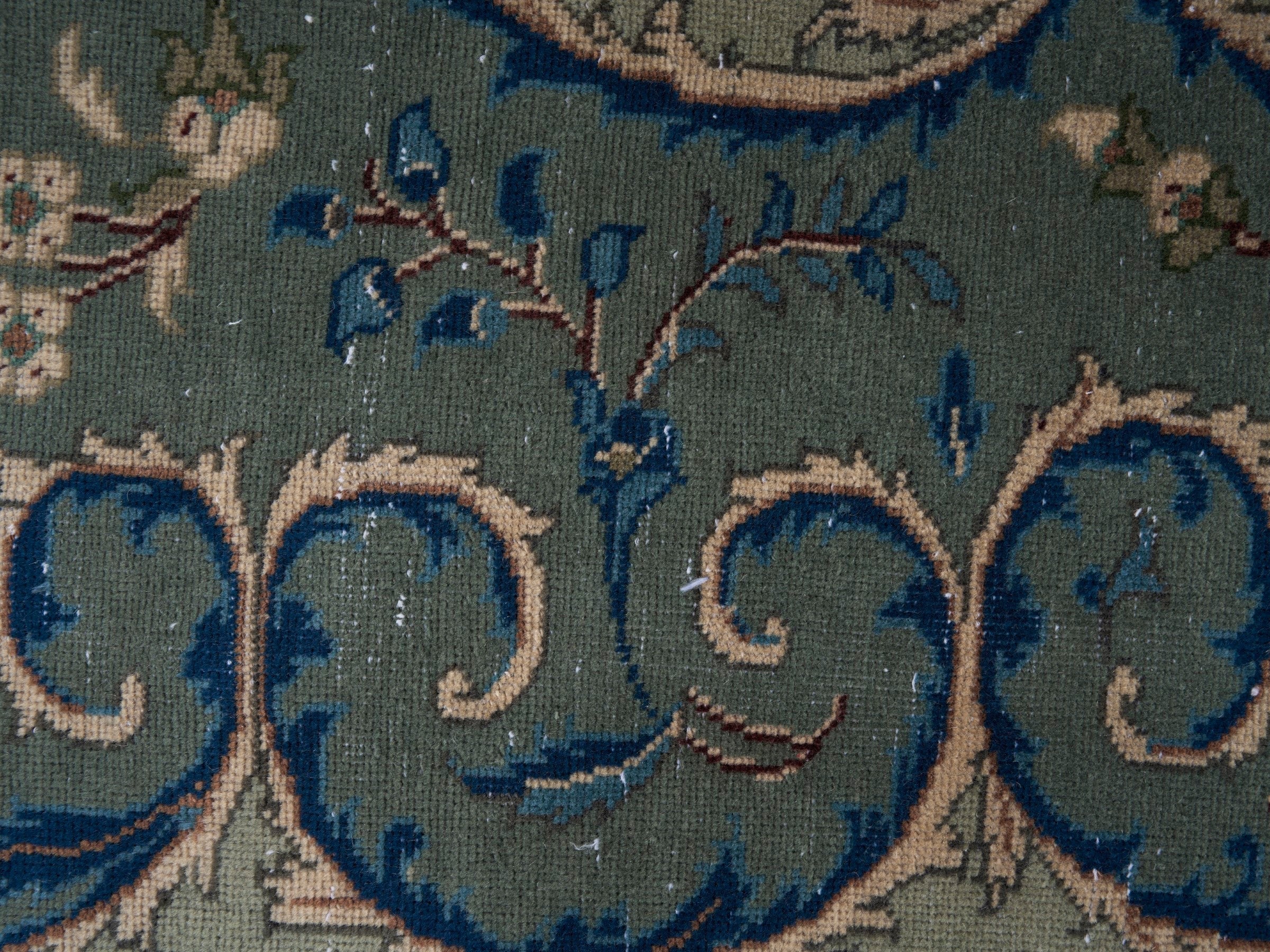Persian Kashan oversized rug in cream and teal, view 11 of 15