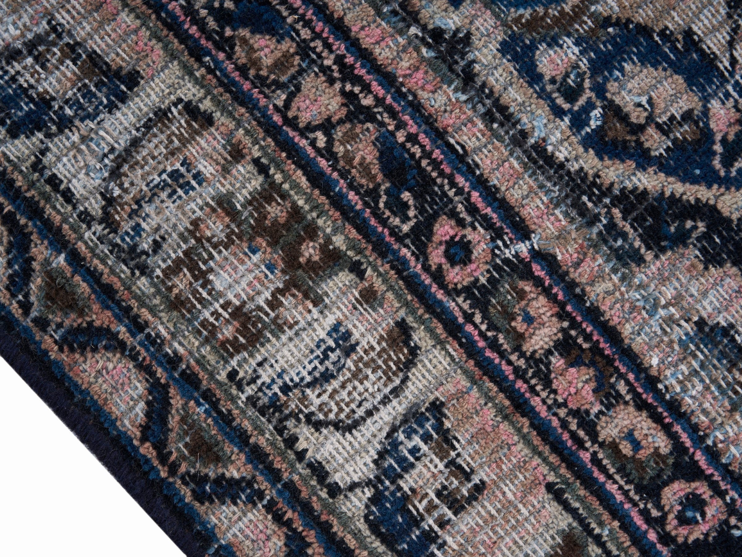 Persian Mashhad oversized rug in cream and navy, view 6 of 15