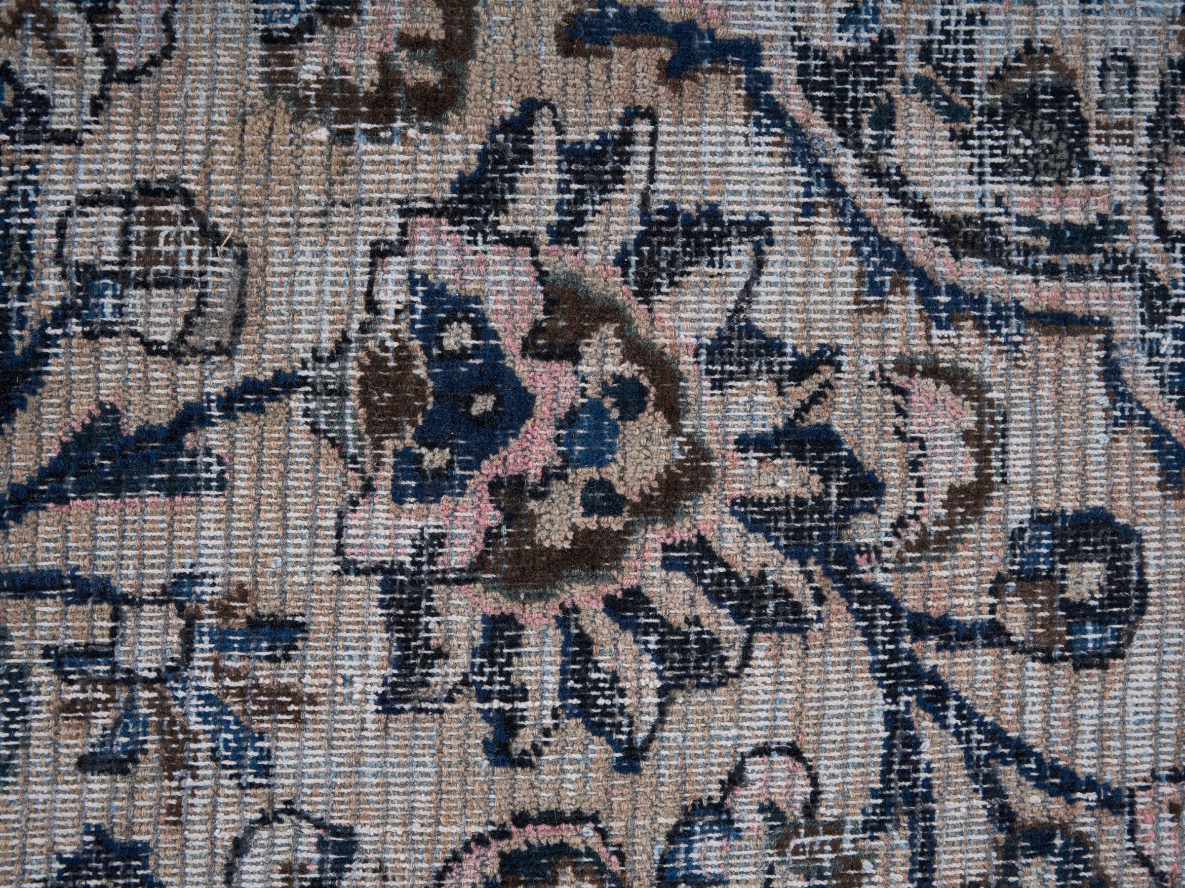 Persian Mashhad oversized rug in cream and navy, view 7 of 15