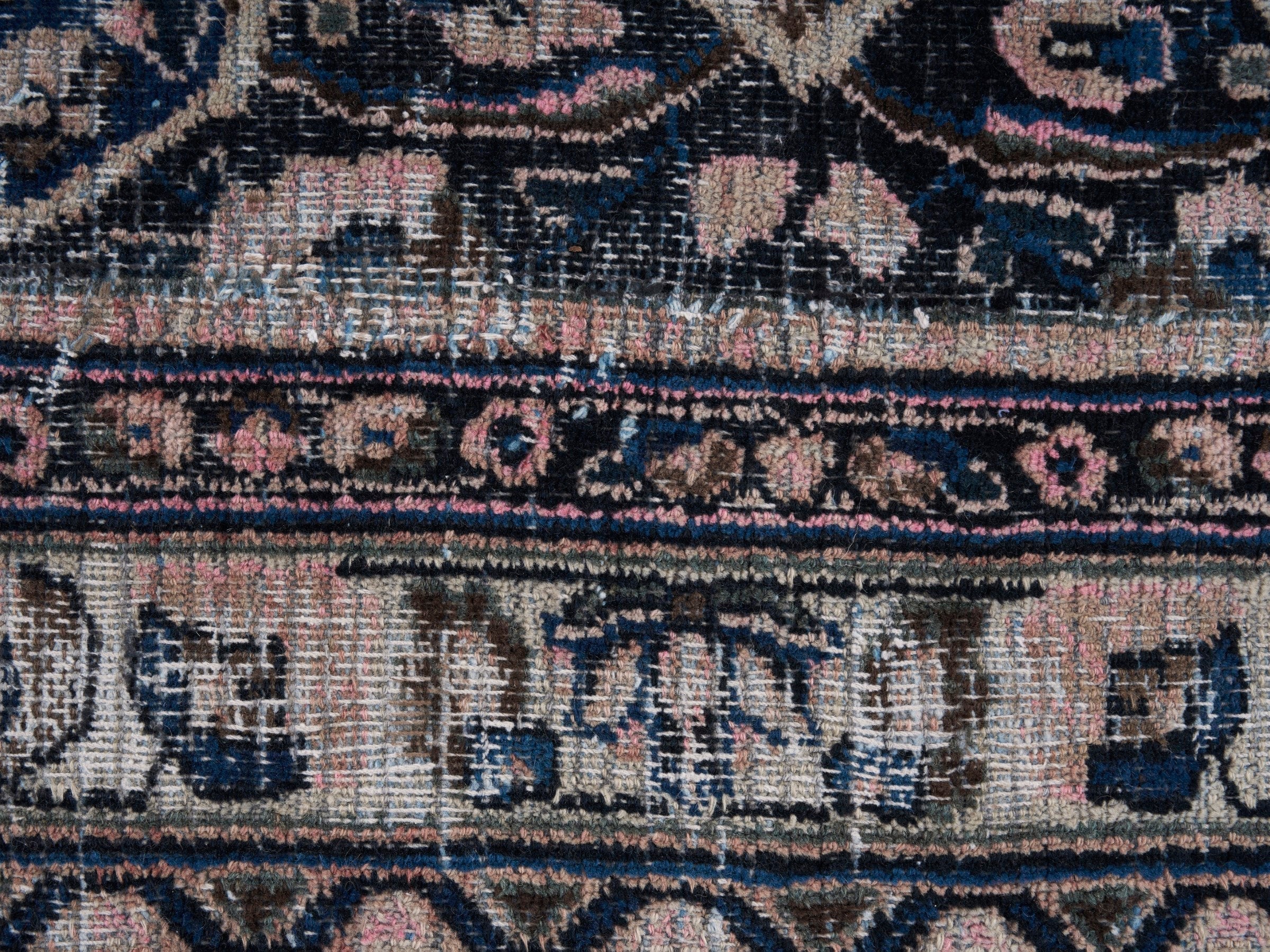Persian Mashhad oversized rug in cream and navy, view 8 of 15