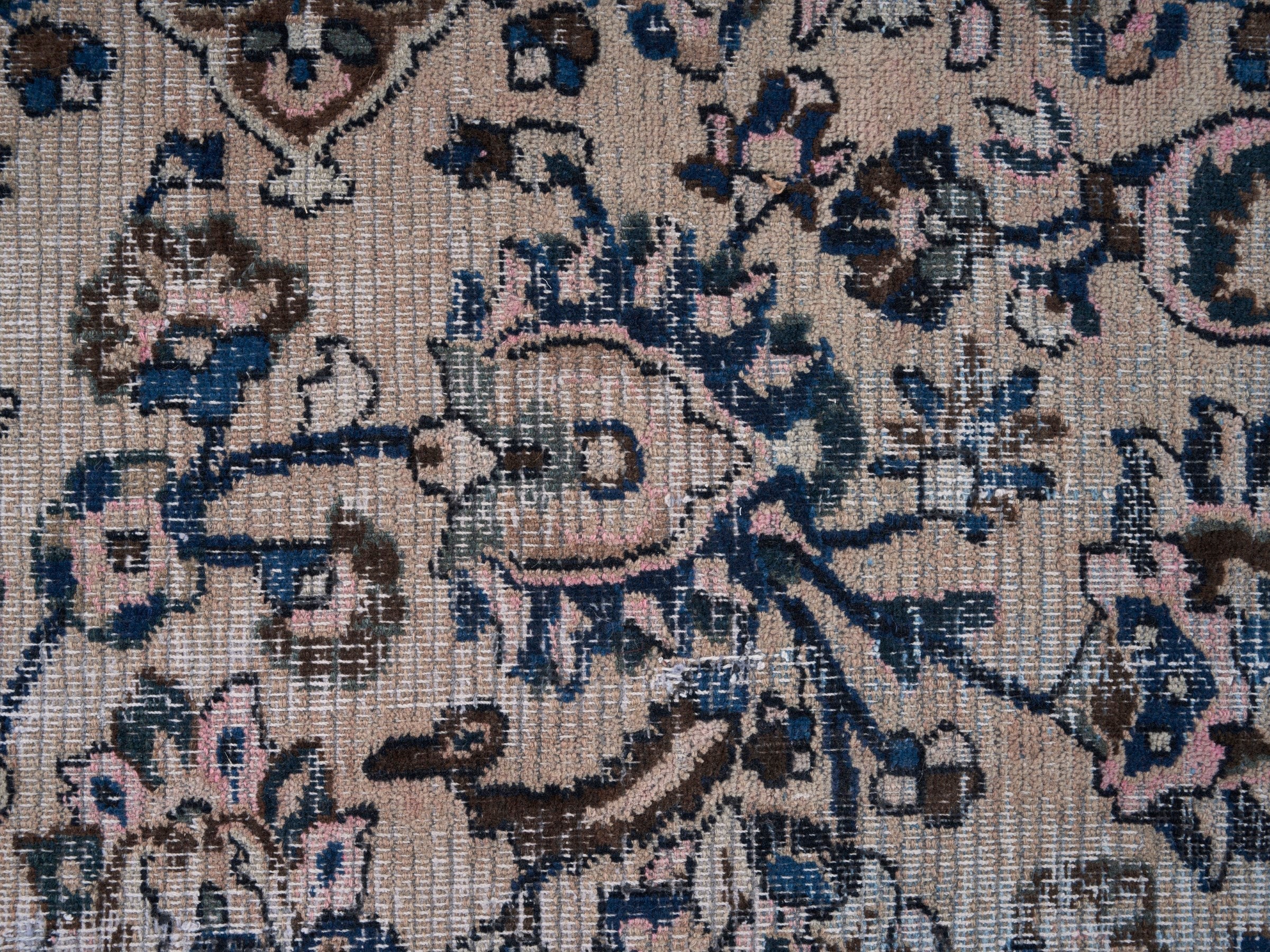 Persian Mashhad oversized rug in cream and navy, view 9 of 15