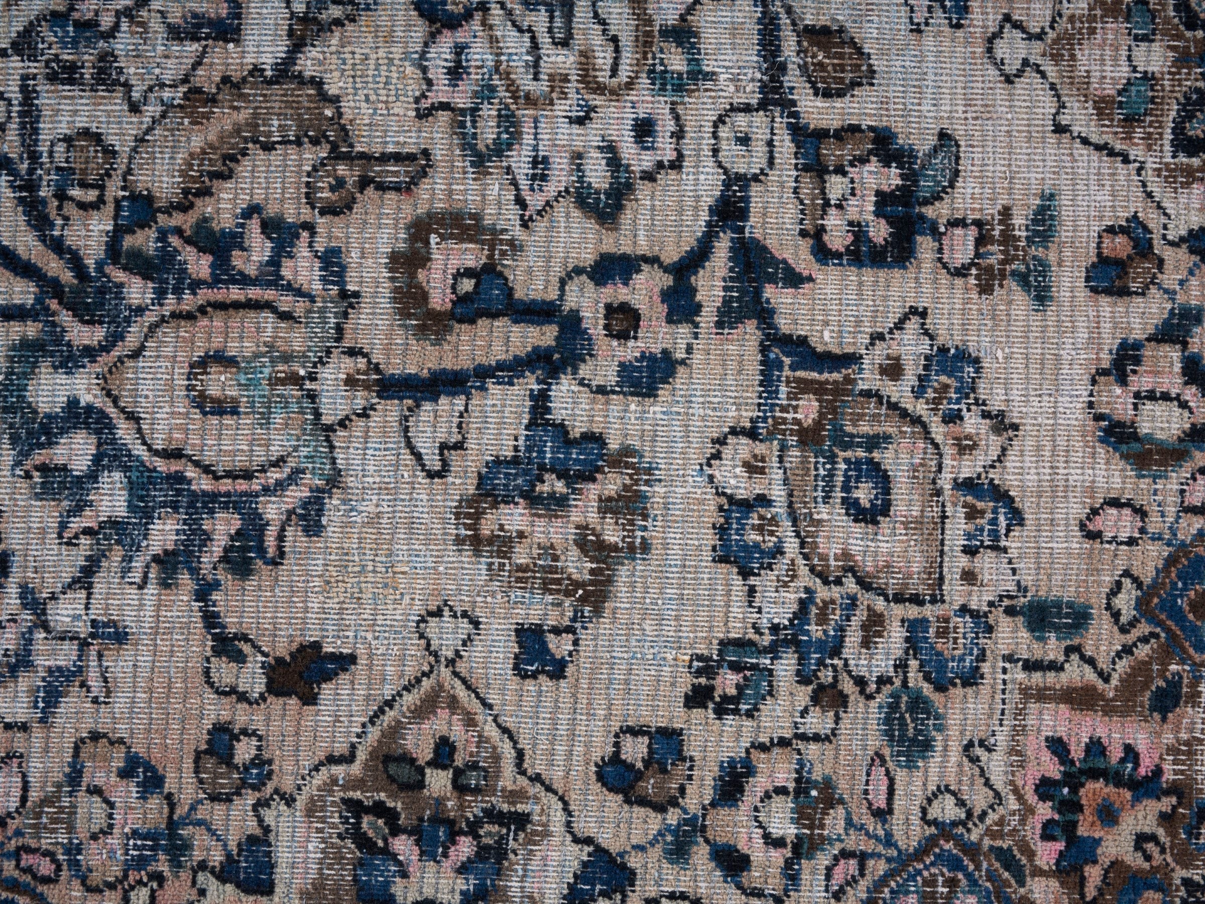 Persian Mashhad oversized rug in cream and navy, view 10 of 15