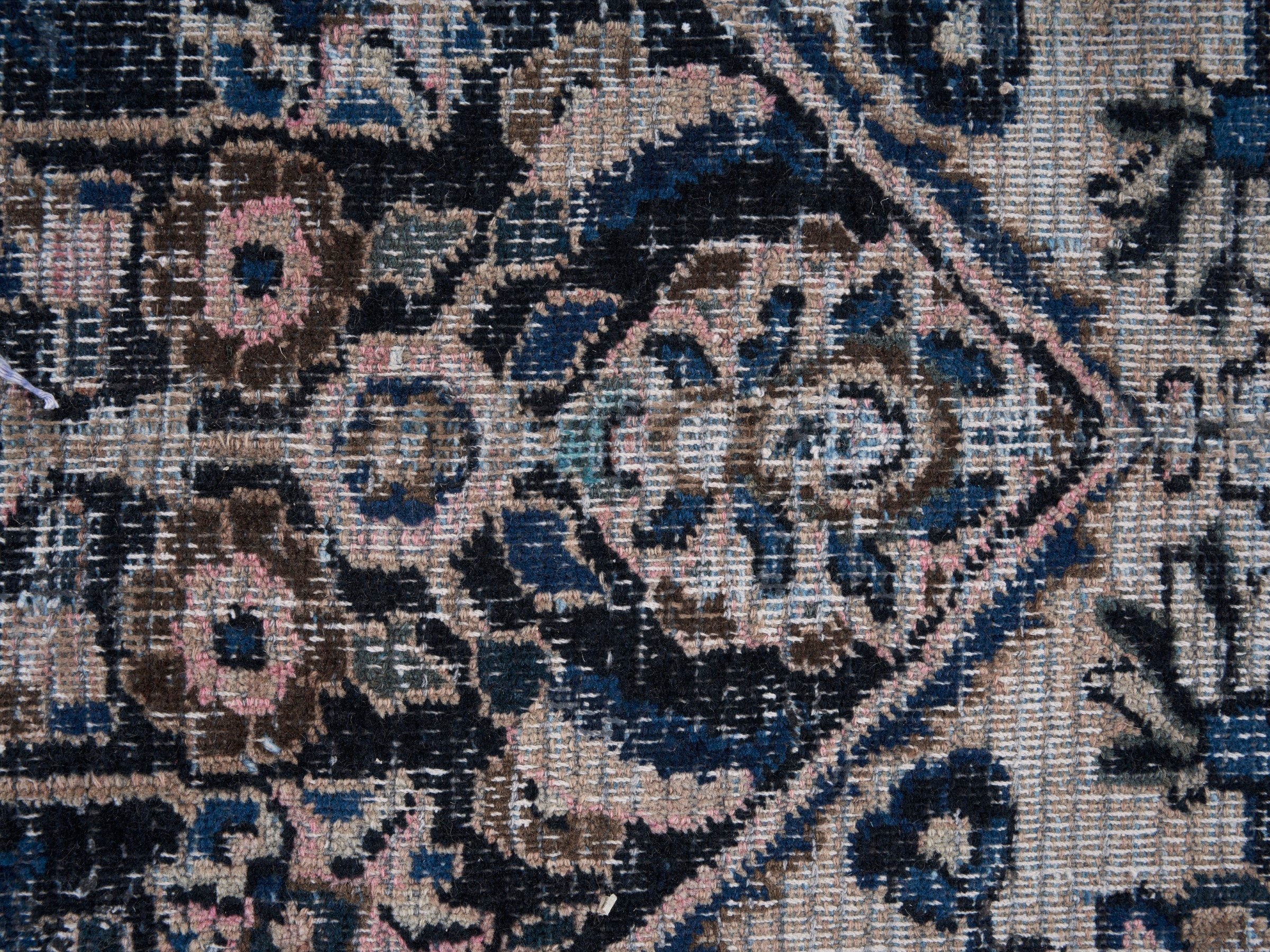 Persian Mashhad oversized rug in cream and navy, view 11 of 15