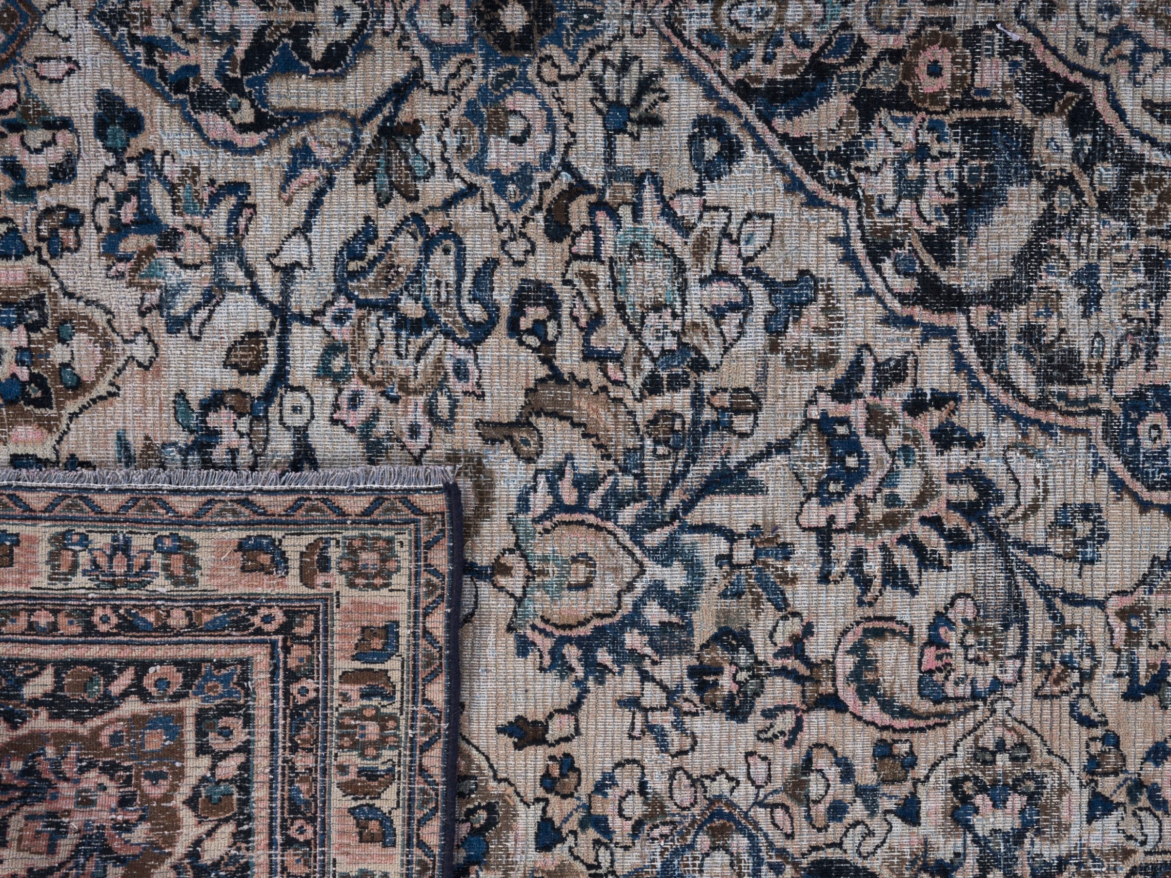 Persian Mashhad oversized rug in cream and navy, view 15 of 15