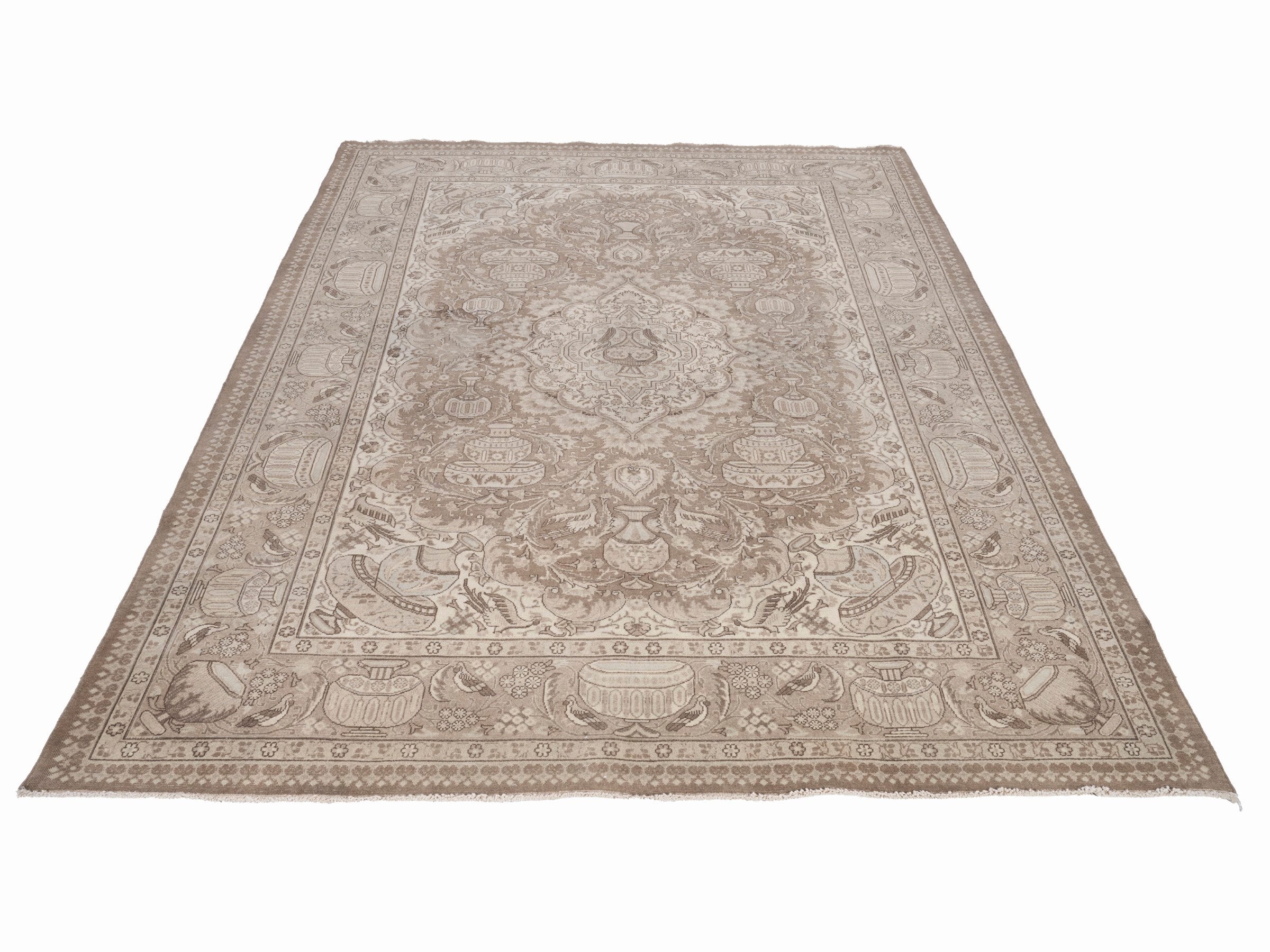 Persian Kashmar oversized rug in taupe and greige, view 2 of 15